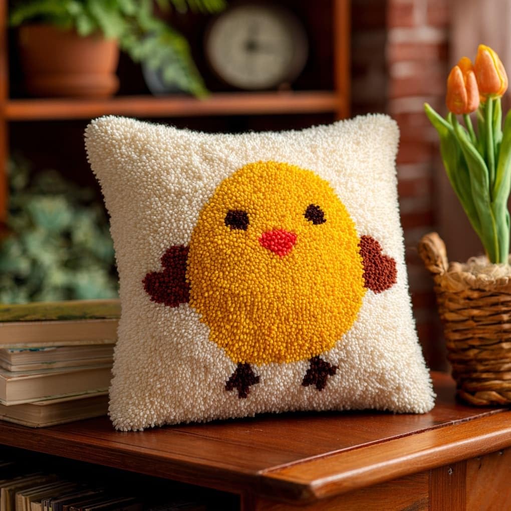 WallustrioaW Latch Hook Pillow Kits 43x43cm,Cartoon Chick