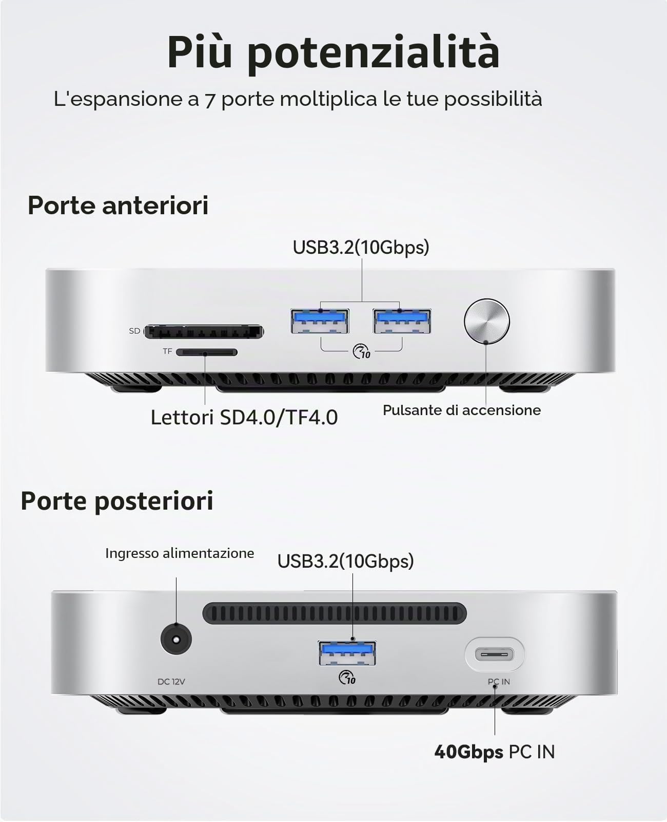 ORICO 40Gbps MiniLink M47P Hub Compatibile con Mac Mini M4, USB C Dock in Alluminio con Doppio Alloggiamento SSD per M.2 NVMe, fino a 3000MB/s, 3 USB 3.2, SD/TF 4.0
