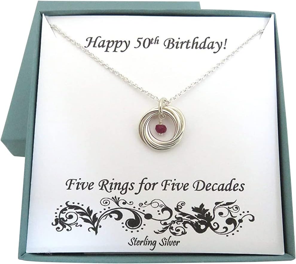 50th Birthday Gifts for Women | Sterling Silver Birthstone Necklace | 50th Birthday Necklace