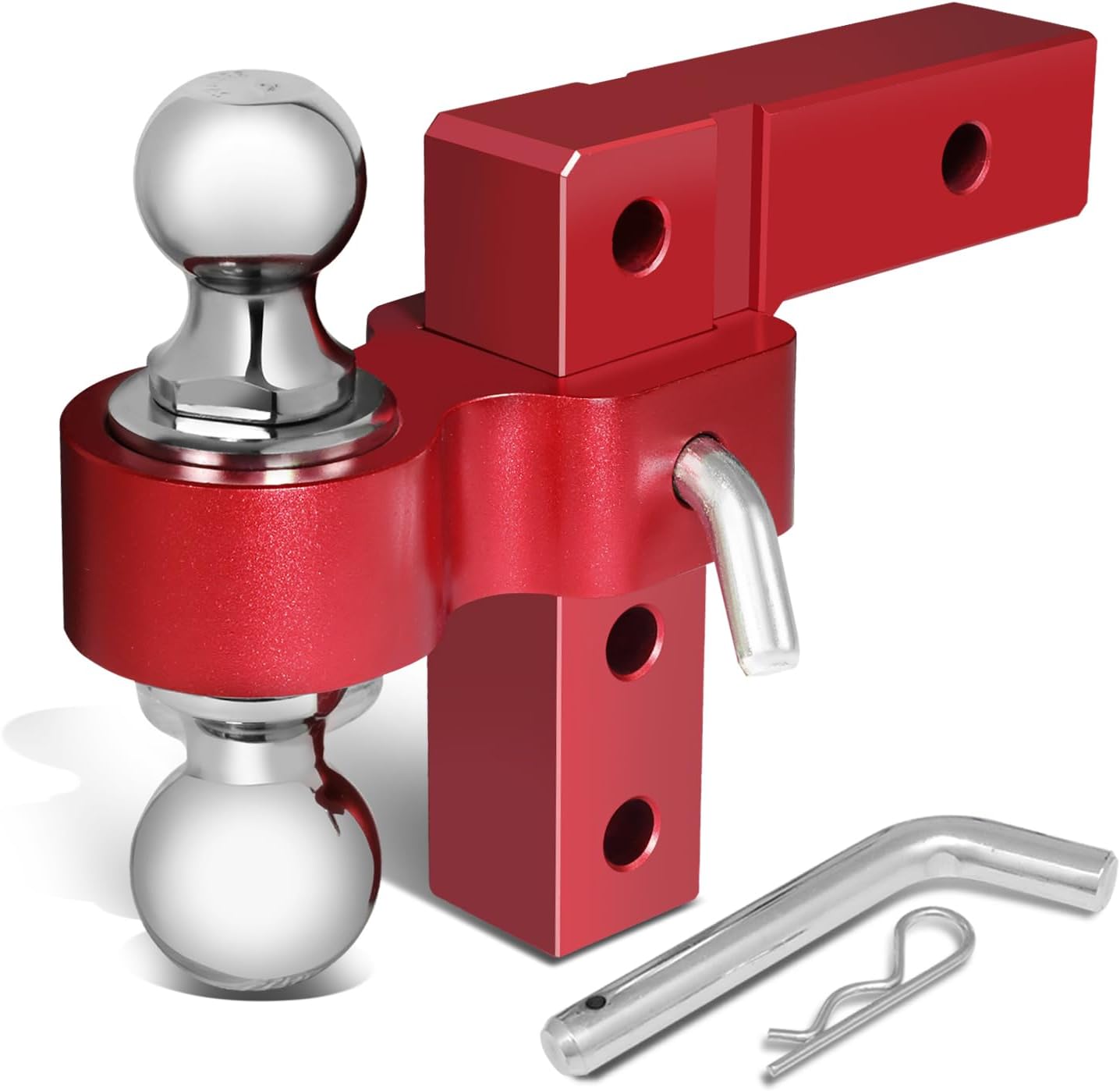 Auto Dynasty Compatible with 2 inches Receiver Aluminum 6 inches Drop/Raise Adjustable Dual Ball Trailer Tow Towing Hitch (Red)