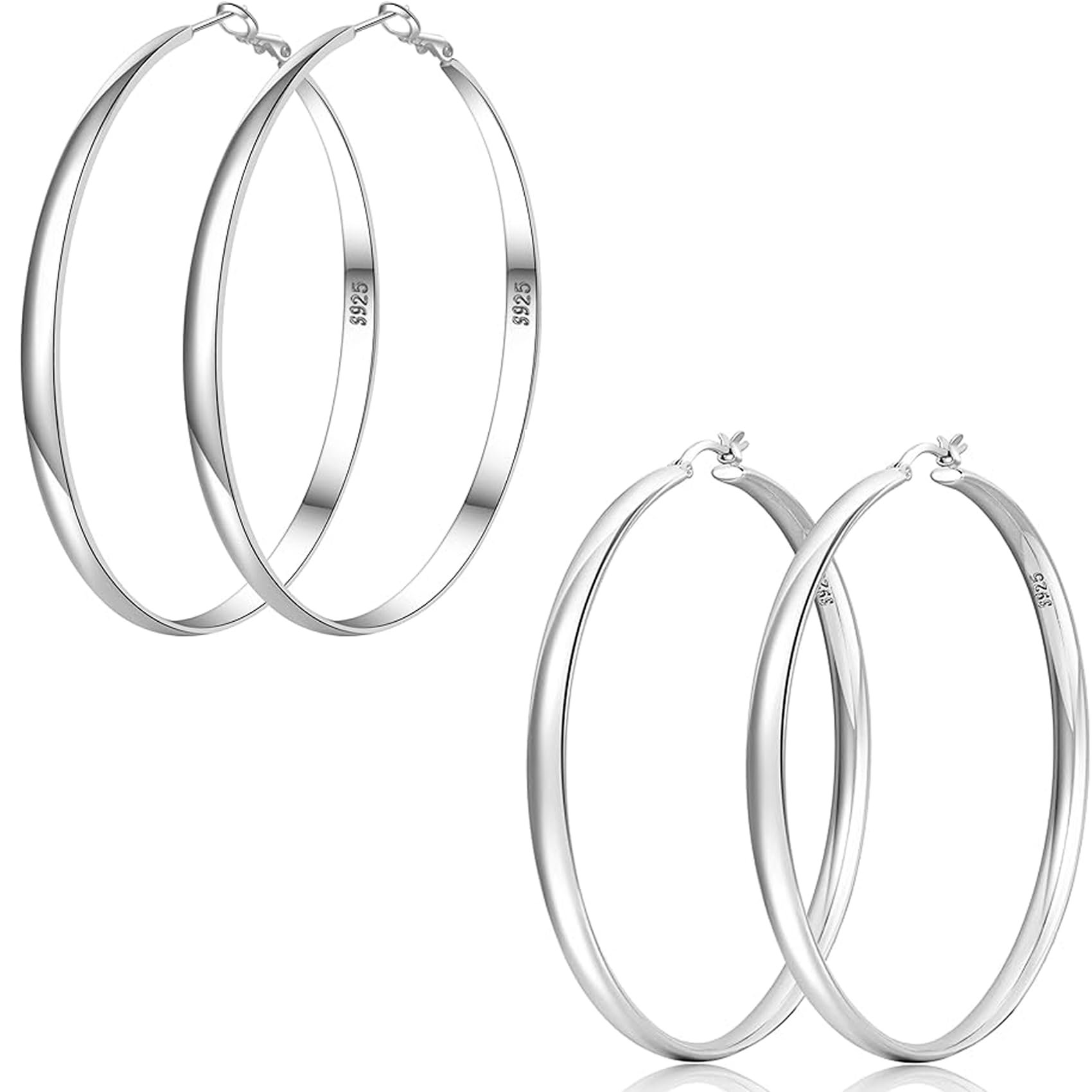 PABBEU 925 Sterling Silver Hoop Earrings Large Silver Earrings for Women Hypoallergenic Silver Hoop Earrings Oversize Lightweight Big Silver Earrings Hoops for Women Girls