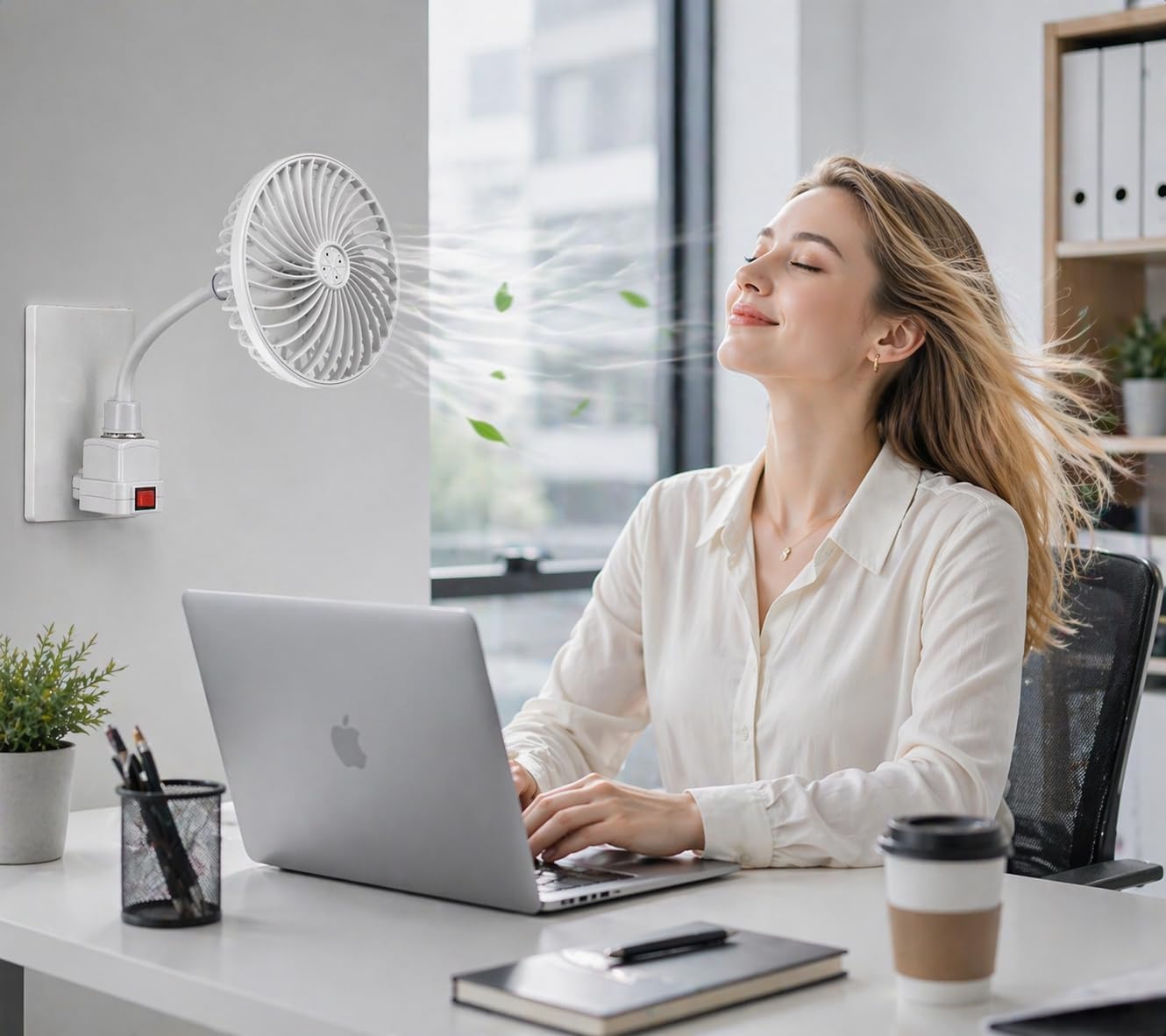 Socket Fan with E26 Light Bulb Adapter, Plug-in Small Fan with Flexible Gooseneck, 360° Adjustable Quiet Cooling Fan for Bedroom, Bathroom, Office (Large)