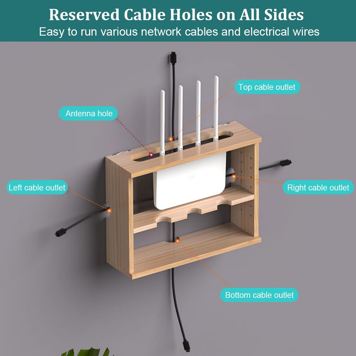 NoPunching Support mural pour routeur WiFi avec étagères pour bureau et maison Blanc/marron 47,4 cm
