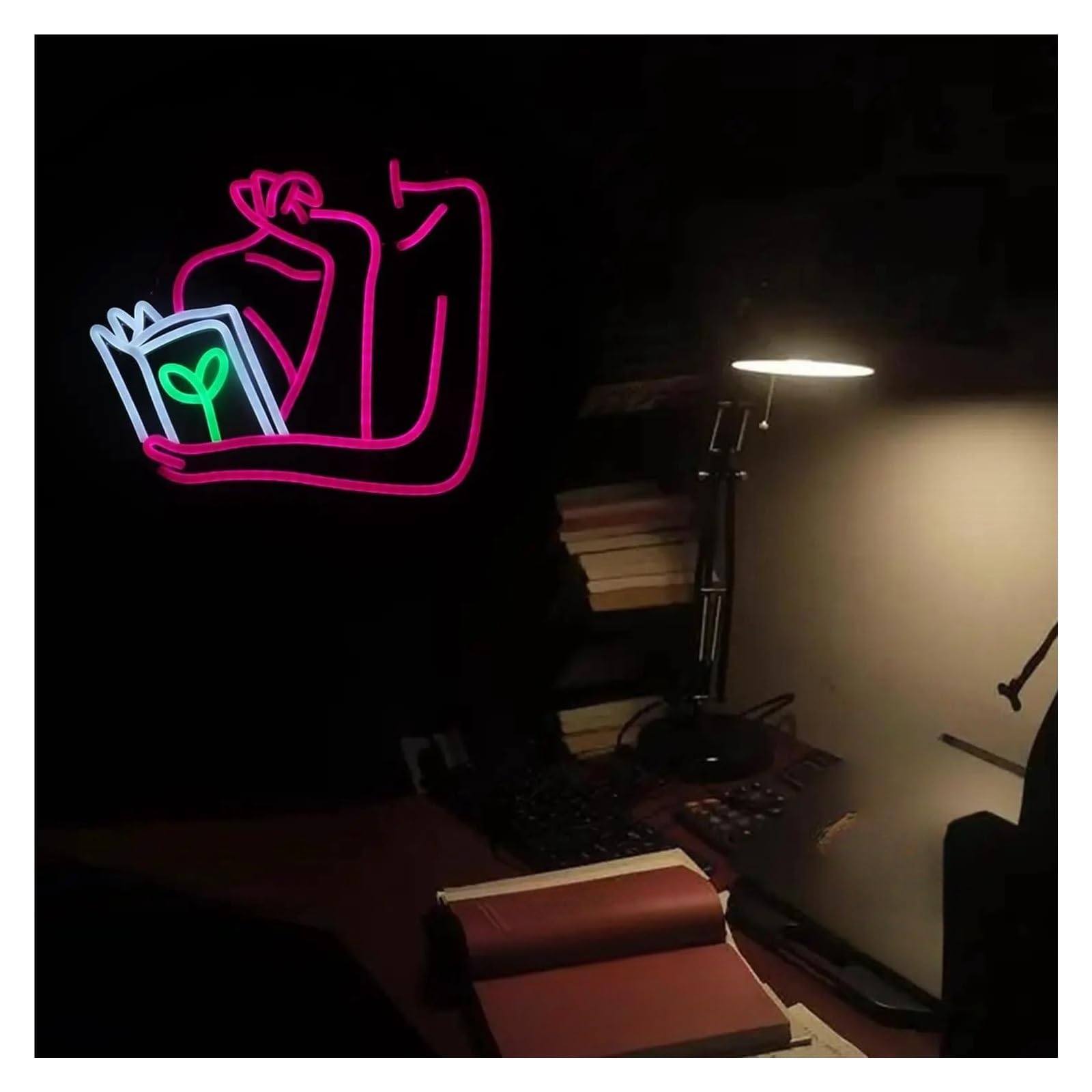 Insegna al Neon LED Insegne Al Neon Per Libri Di Lettura Per Ragazze Luce Al Neon Dimmerabile Alimentata Tramite USB Per Sala Giochi Reader Camera Letto Decorazione 30cm×35cm