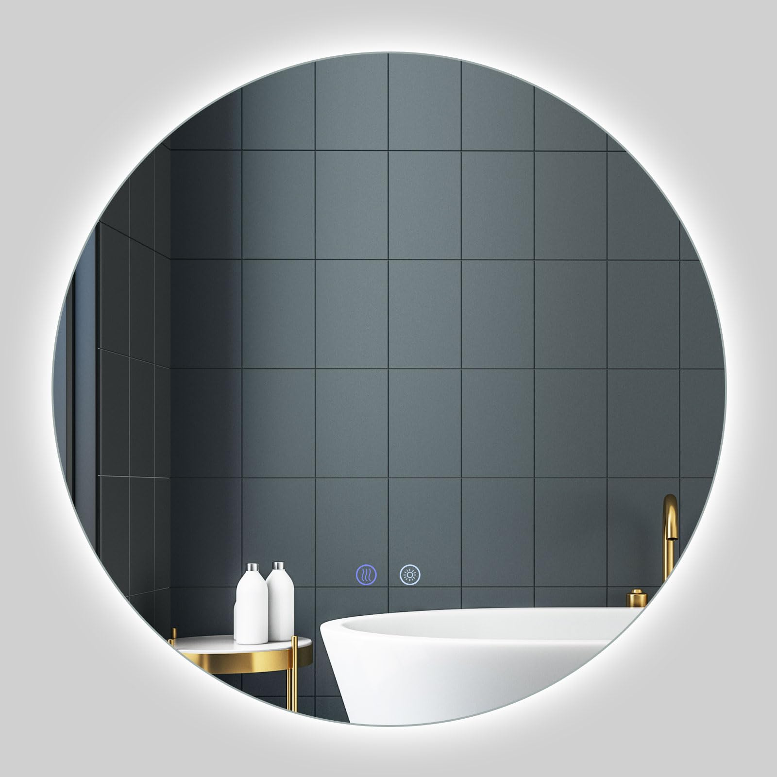 COSTWAY Spiegel mit Beleuchtung, runder Badezimmerspiegel aus gehärtetem Glas mit Speicherfunktion & Beschlagfrei-Design, Badspiegel mit Hintergrundbeleuchtung, Smart Touch, für Badezimmer (60 cm)