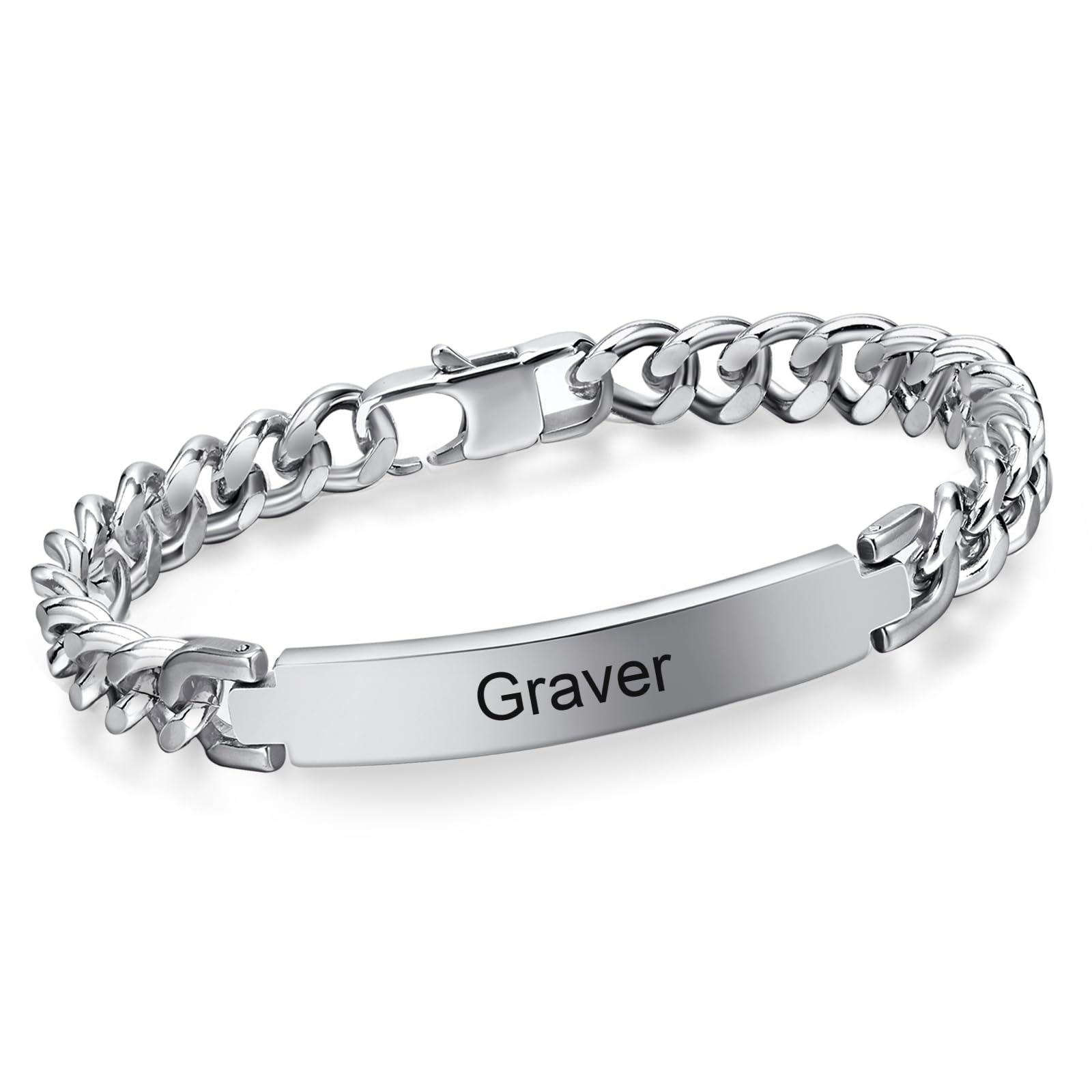 Bracelet Homme Personnalisé Chaîne Gourmette - Classique Bracelet Polissage Acier Inoxydable Bijoux Homme Cadeau Fête des Pères Saint Valentin Anniersaire Noël Gourmette Homme Personnalisable 21cm