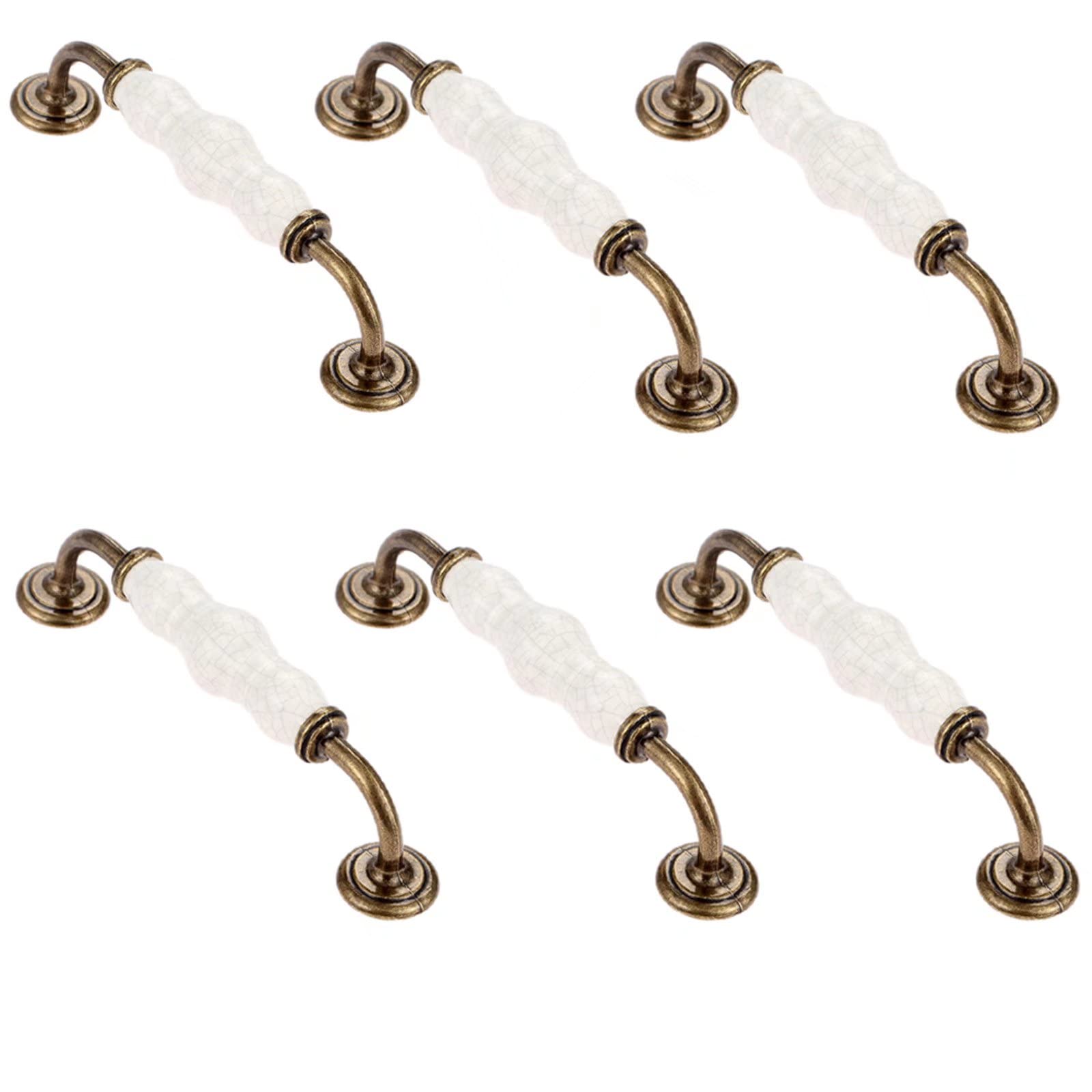 Fbshop(Tm) D2-Hole Distance:128mm 6 Pcs Crackle Round Ceramic Door Knobs Vintage Shabby Chic Cupboard Drawer Pull Handles