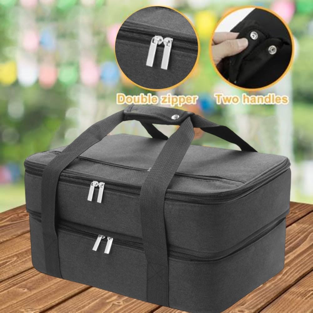Borsa termica per casseruole isolate con schiuma PE da 8 mm, borsa termica per il trasporto di alimenti da 22,7 x 33,4 a 25,4 x 38,4 cm, borsa per il pranzo caldo e freddo con tasca per