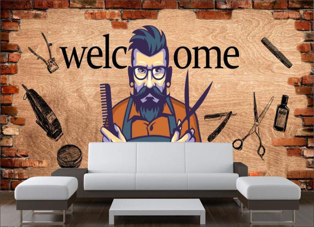 Papier peint panoramique 3D Barber Shop WLLLO décor mural industriel haute finition