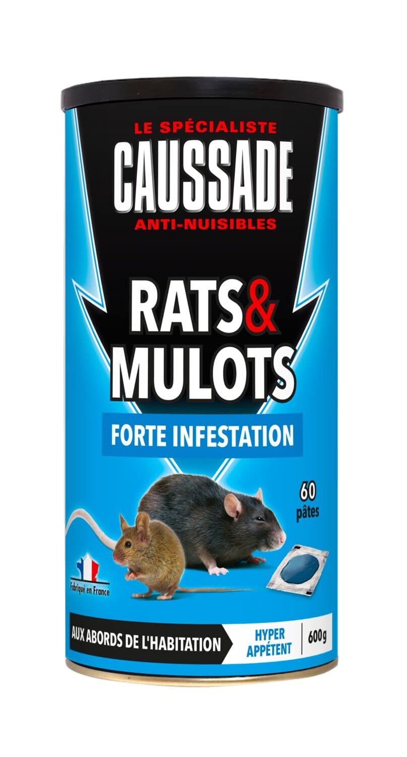 Caussade Anti Rats & Mulots - Efficacité Radicale - Lieux secs & humides - 60 sachets Pâtes - prêt à l'emploi - Une Ingestion Suffit – Fabriqué en France - 600g CARMUPT600