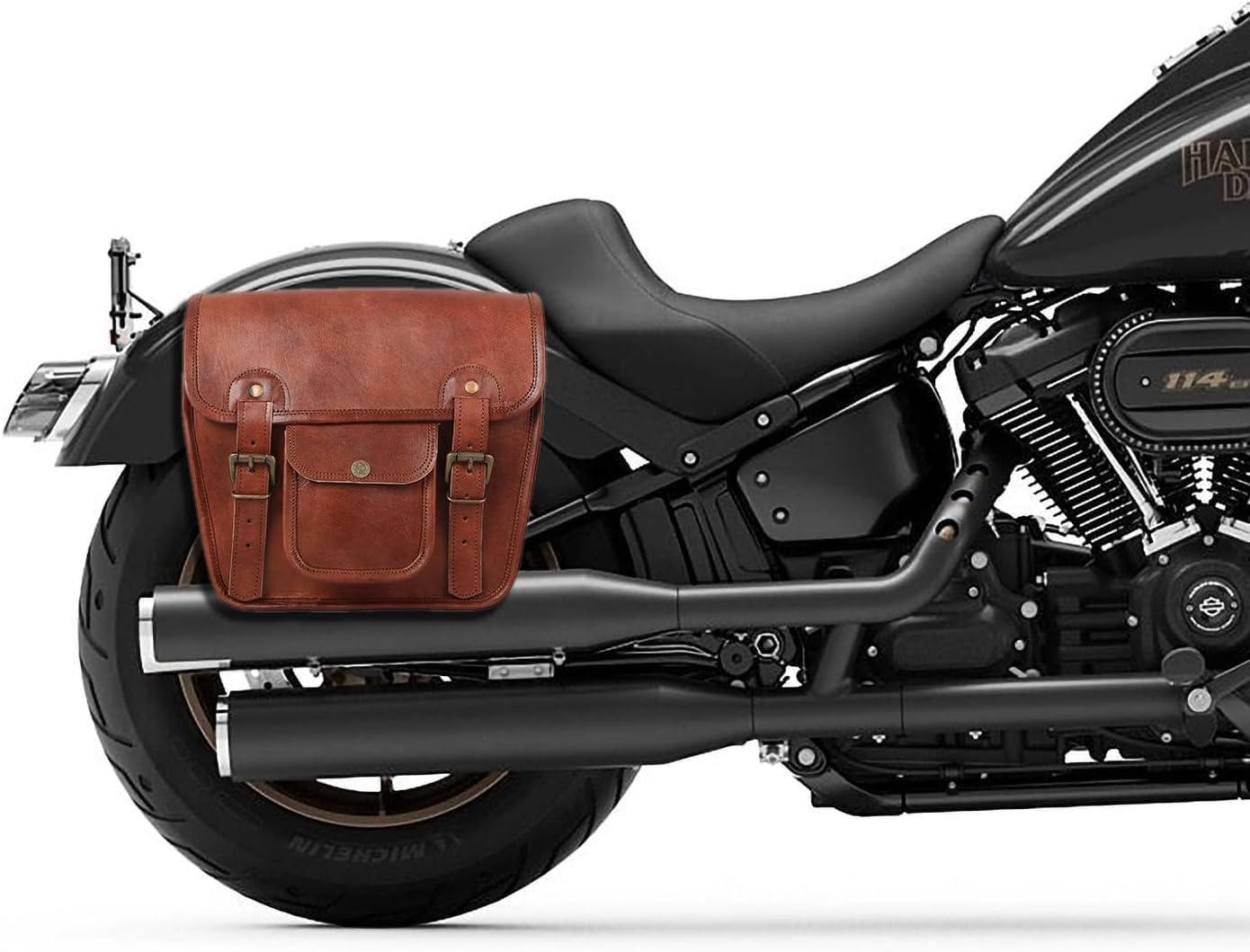 American Blue Set di 2 Borse da Moto in Vera Pelle, da Sella e Bicicletta, a Forchetta Vintage, per gli Amanti della Bicicletta (Brown Set)