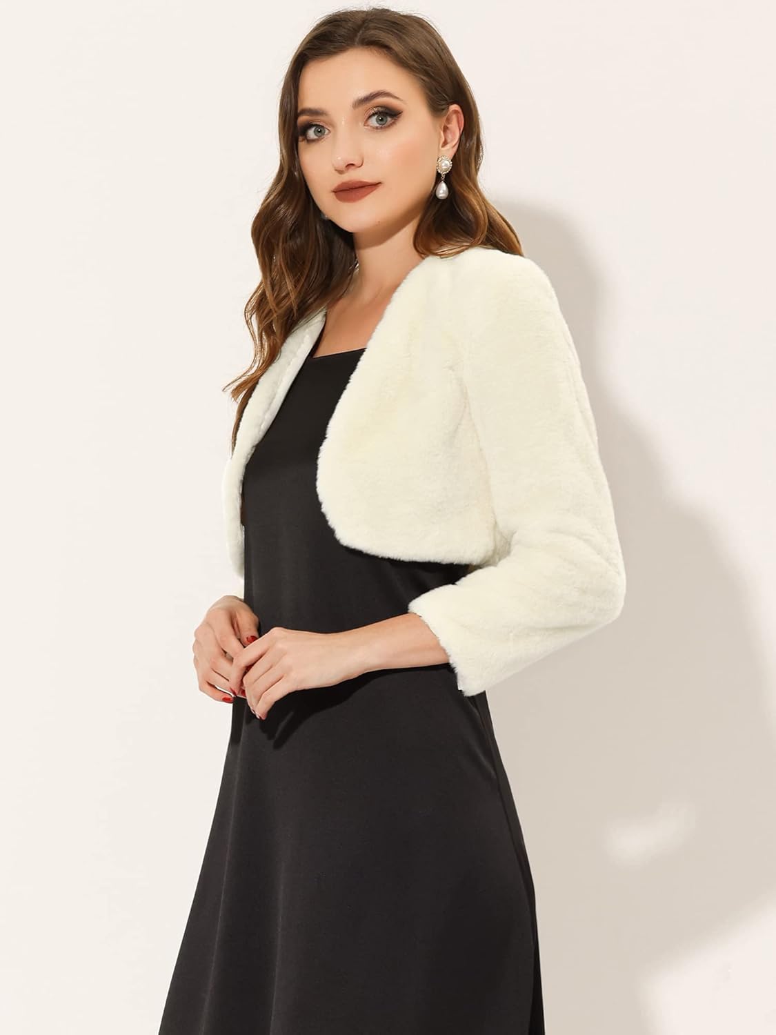 Allegra K Formal Bolero for Women's Evening Dressy Faux Fur Shrug Jacket - Image 3