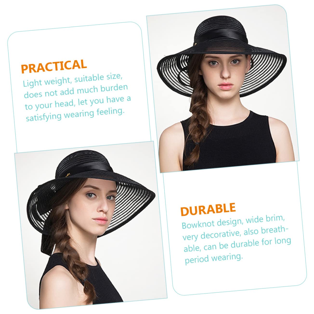 BESPORTBLE 3 Pièces Chapeau de Plage Femme Large Chapeau et Respirant Nœud Délicat pour Activités Extérieures et Jardinage