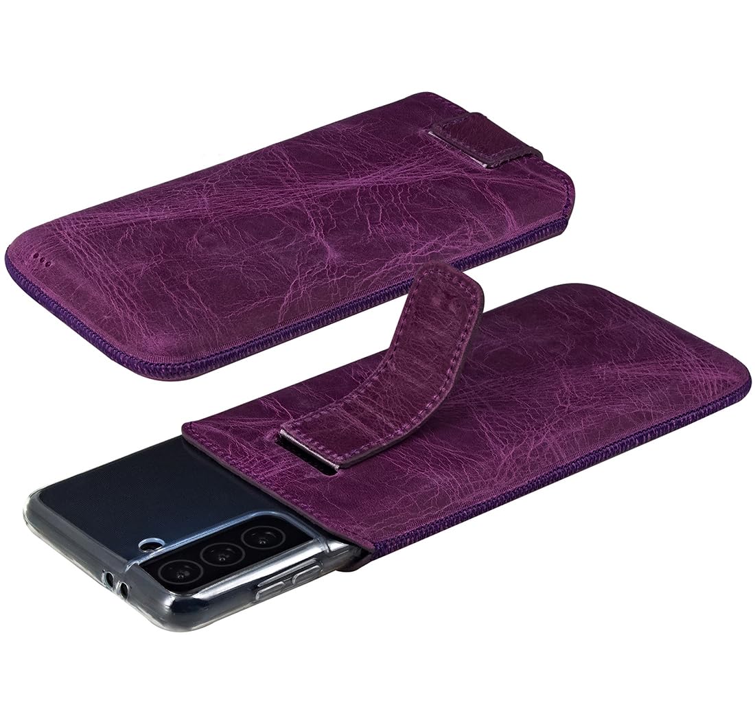 Suncase Leder Tasche kompatibel mit Samsung Galaxy S25 5G Hülle mit ZUSÄTZLICHER Case Handytasche (mit Rückzugsfunktion und Magnetverschluss) in antik-lila