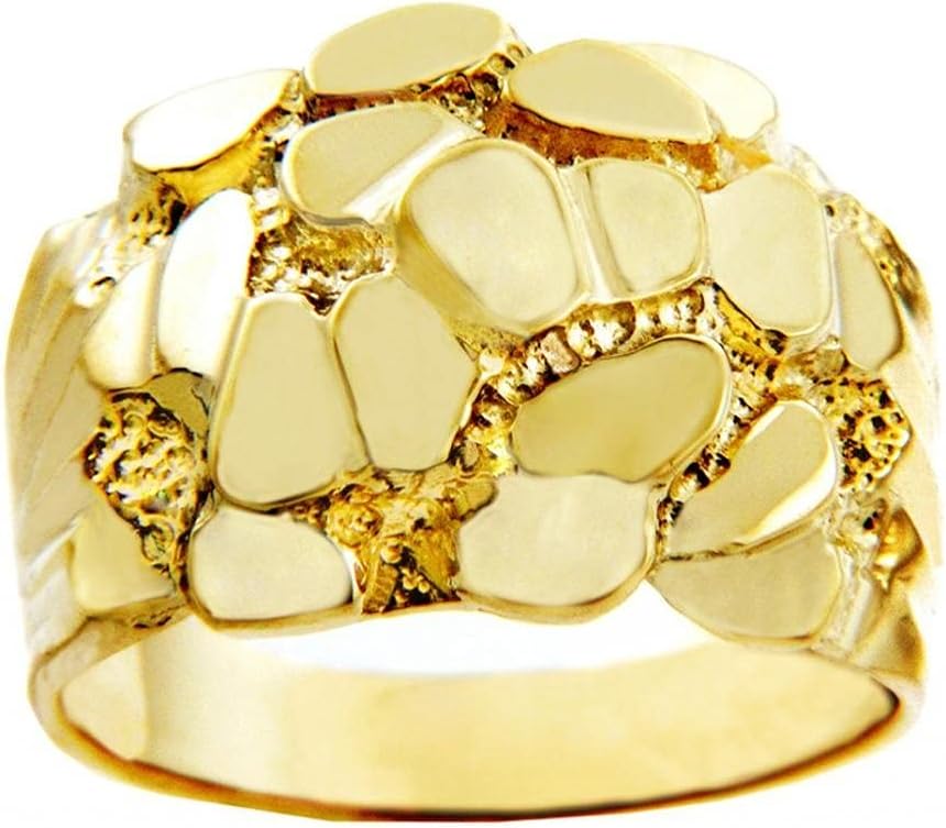 14K Yellow Gold Men's Nugget Large Prism Cut Ring - Choice of Ring Size