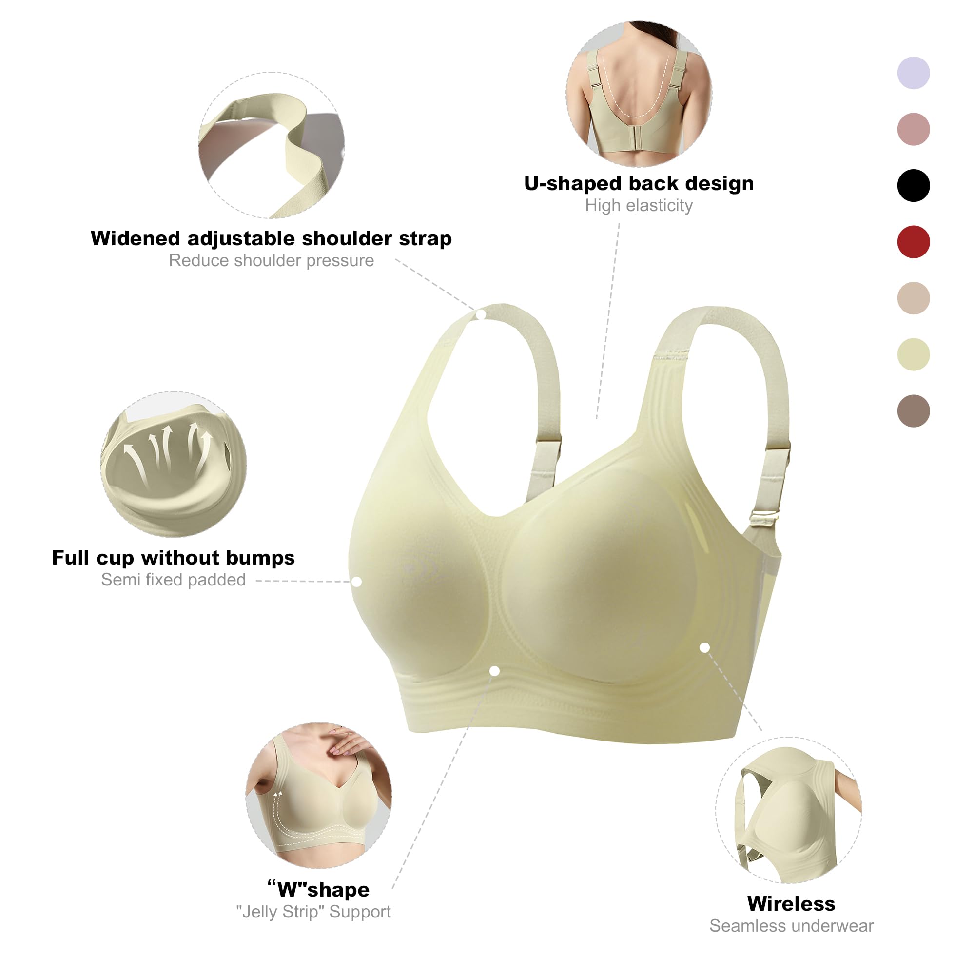 Fittingirls Women's Ultra-Soft Wireless Bra Full Coverage Non-Wired Padded Design Breathable Lightweight all-Day Comfort