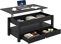 Vista 10 de Rolanstar - Mesa auxiliar, mesa de centro de 47.2 pulgadas con elevación, mesa central retro con cajones y compartimento oculto, tablero