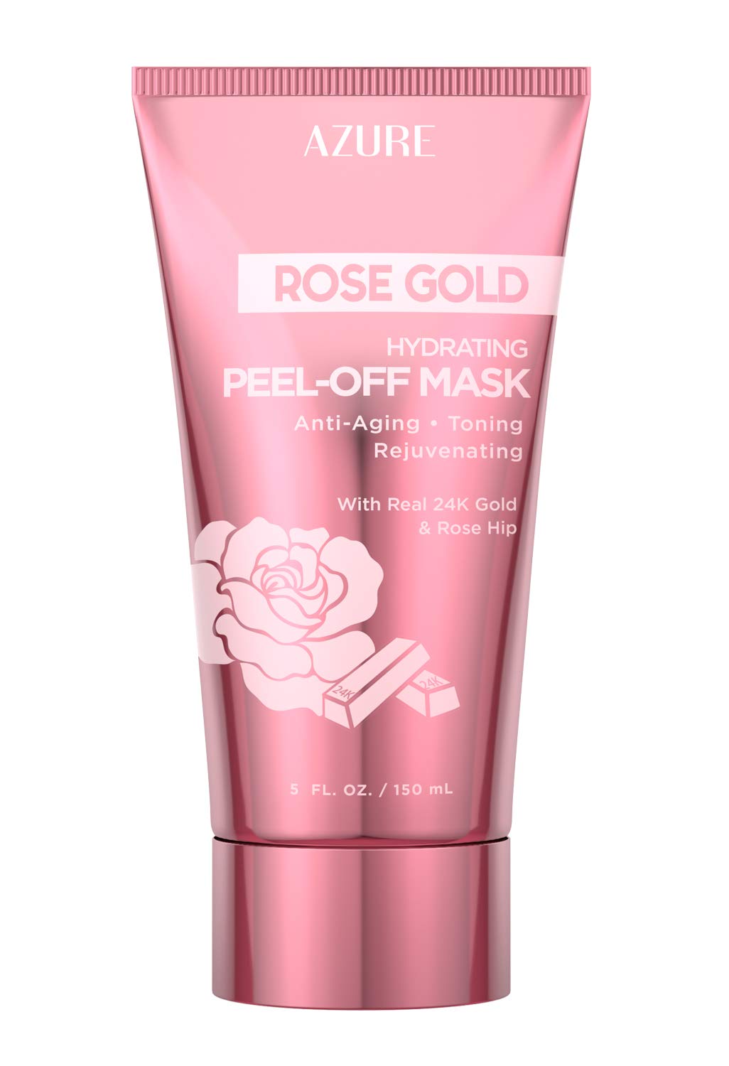 Azure CosmeticsRose Gold Hydrating Peel Off Face Mask- Anti Aging, Toning & Rejuvenating - Removes Blackheads, Dirt & Oils - With Gold and Rose Water - Skin Care - 150mL / 5 fl.oz.
