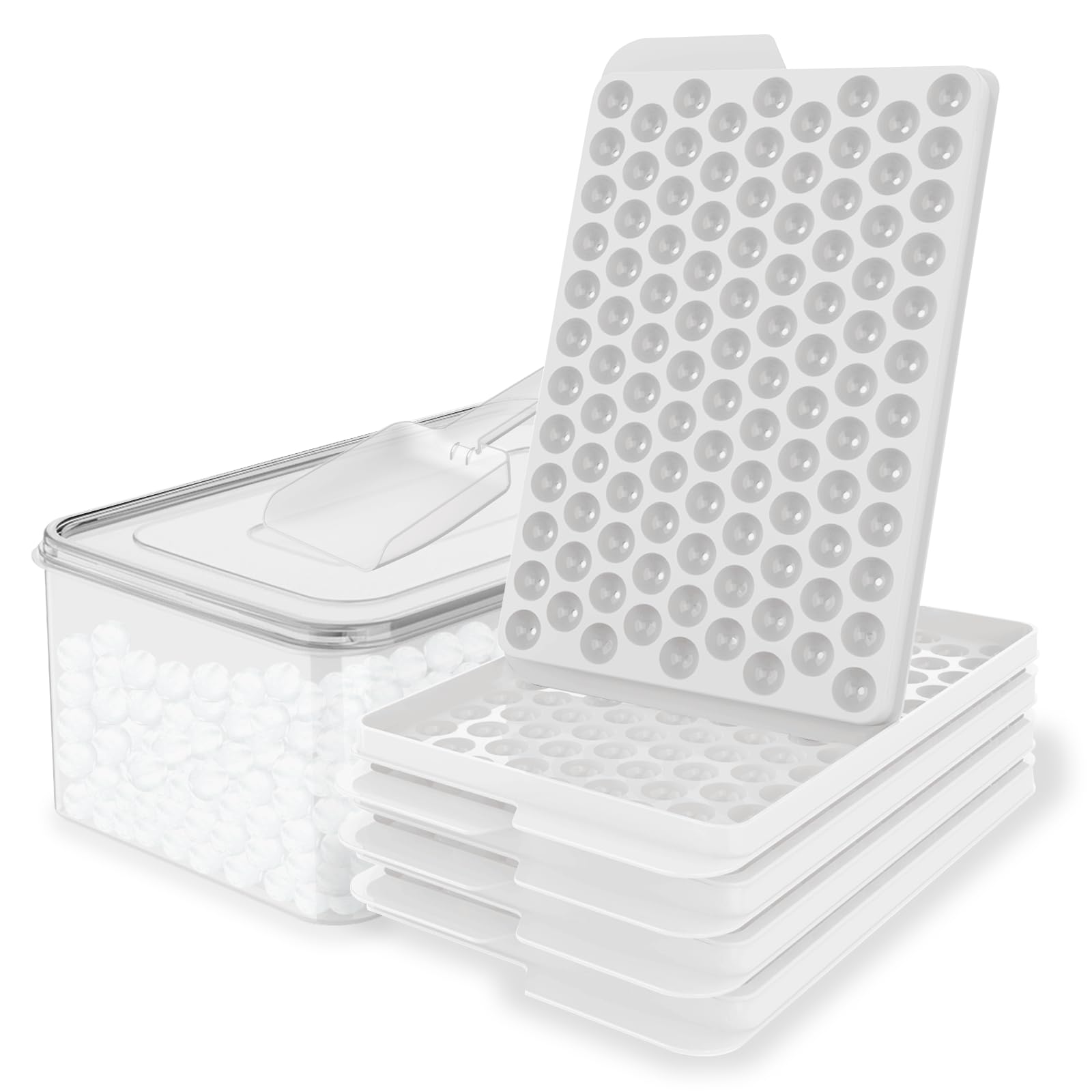 WIBIMEN Mini Ice Cube Trays, Small Tiny Round Pebble Crushed Nugget Ice Trays for Freezer with Lid - Chilling Drinks Coffee Juice(4 Pack/0.55In - White)