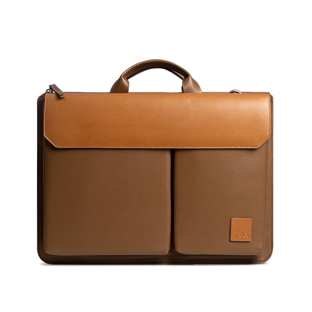 DailyObjects Leather Urban Tech Briefcase Bag | Laptop Messenger Bag with Sturdy Handle | Detachable Shoulder Strap | Magnetic Closure & Trolley Sleeve | Compatible with MacBook & Laptops Upto 14 Inch