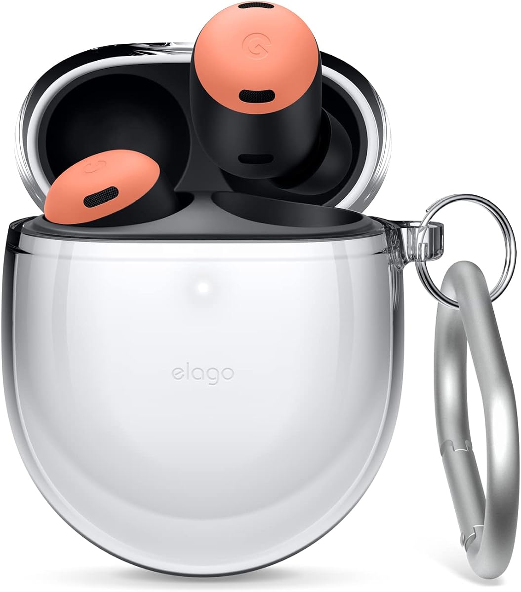 elago Clear Case for Google Pixel Buds Pro 2 & Pro | TPU Shockproof, Protective Case Cover with Keychain (2024) (2022) [Clear] (Clear)
