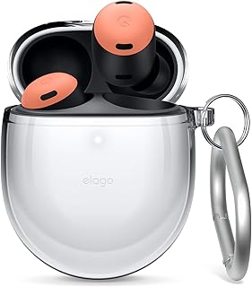 elago Clear Case Compatible with Google Pixel Buds Pro Case -TPU Transparent Shockproof, Protective Case Cover with Keychain, Wireless Charging, Reduced Yellowing (Transparent)