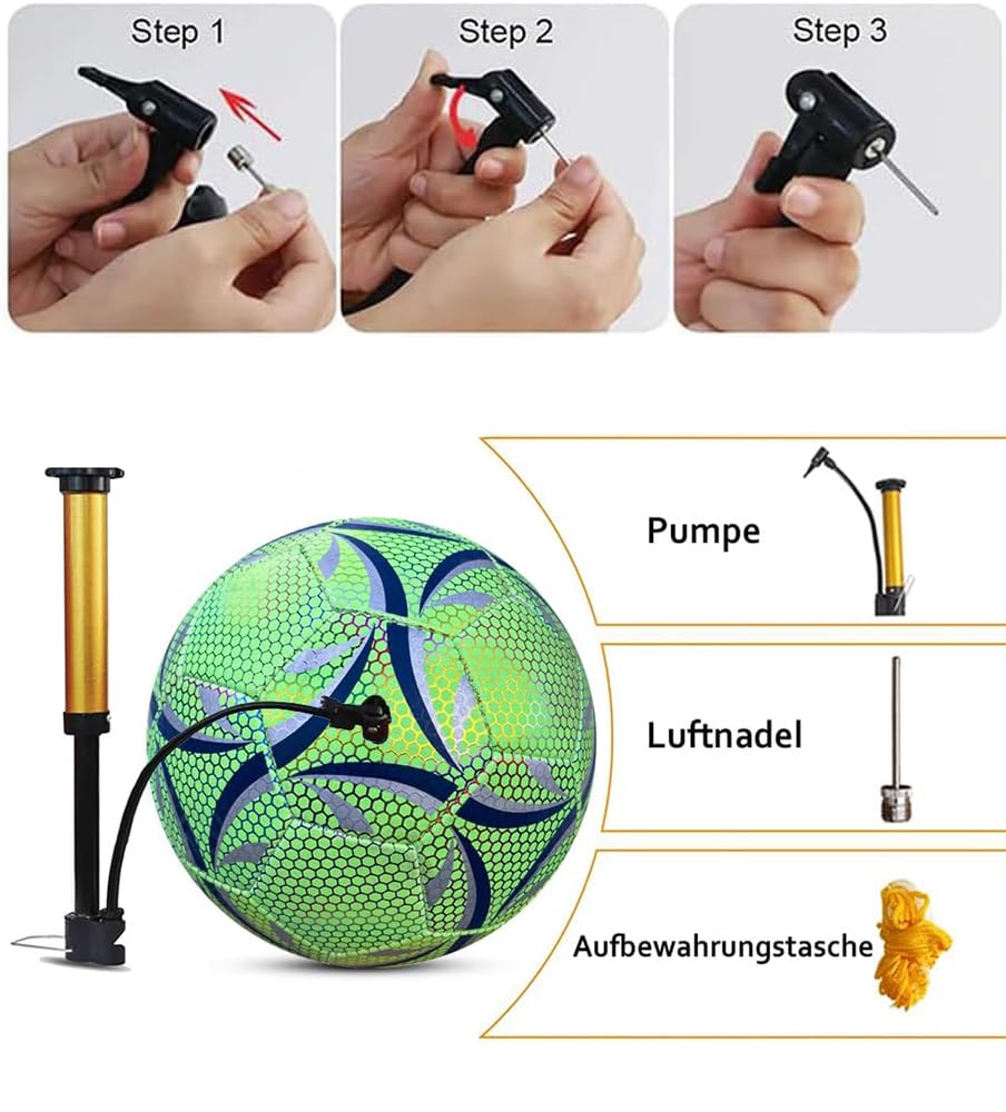 Offizielle Größe 5 Leuchtender Fußball, Fußball Leuchten im Dunkeln für Nachtspiele Training, Sport Leuchtfußball Kinder Erwachsene, Lederfussball mit Pumpe