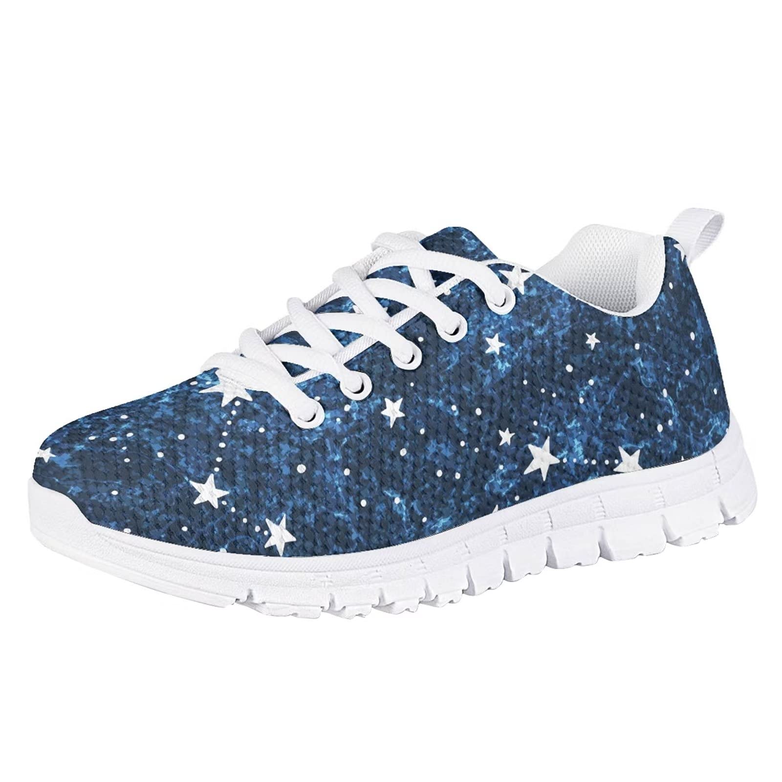 Zapatillas de deporte para niñas Comfort Mesh Transpirable con cordones Zapatos de suela blanca, Star Galaxy, 33 EU