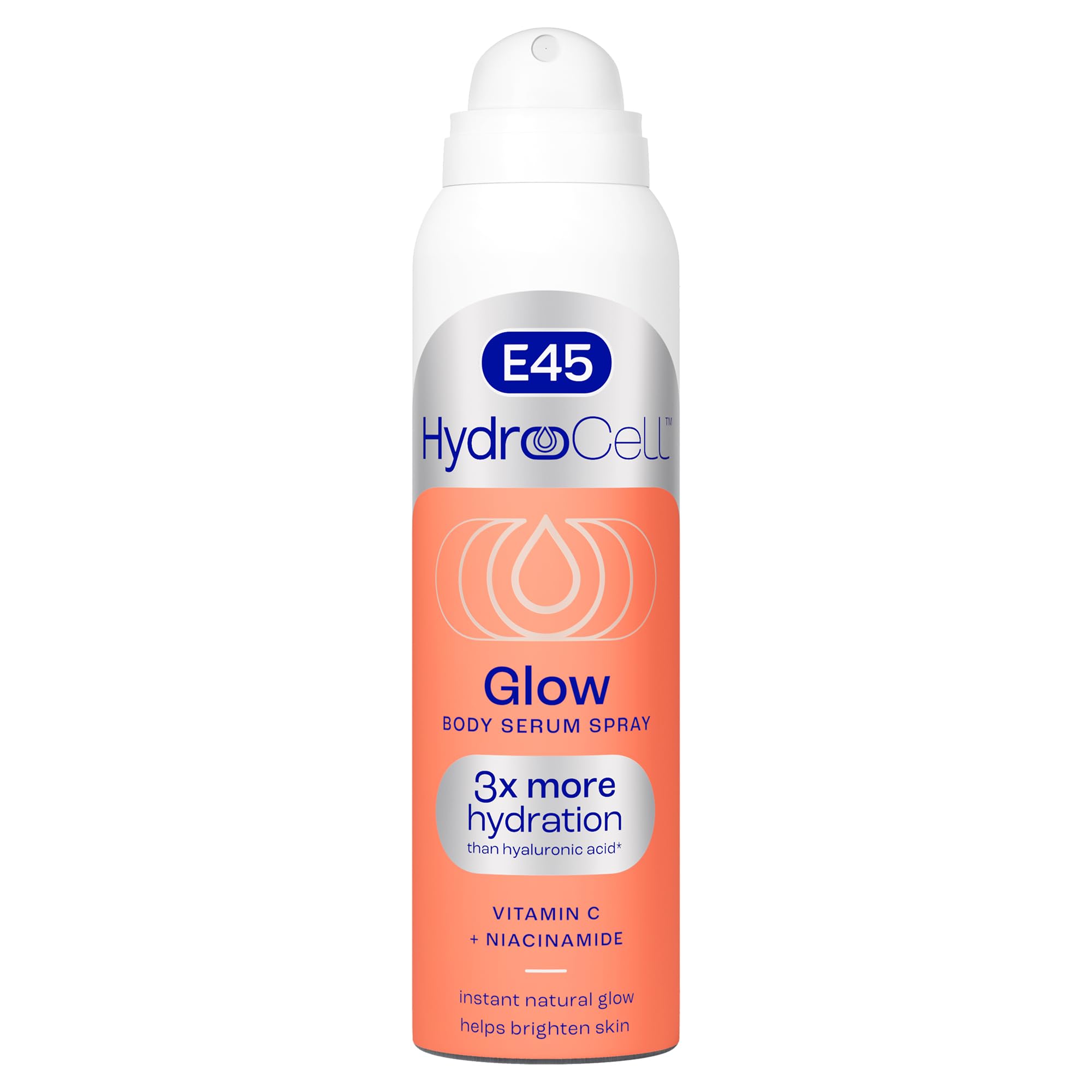 E45 HydroCell Glow Hydrating Body Lotion Serum Spray moisturiser - 3x more hydration than Hyaluronic Acid with Vitamin C and Niacinamide - Instant natural glow to help brighten sensitive skin - 200ml