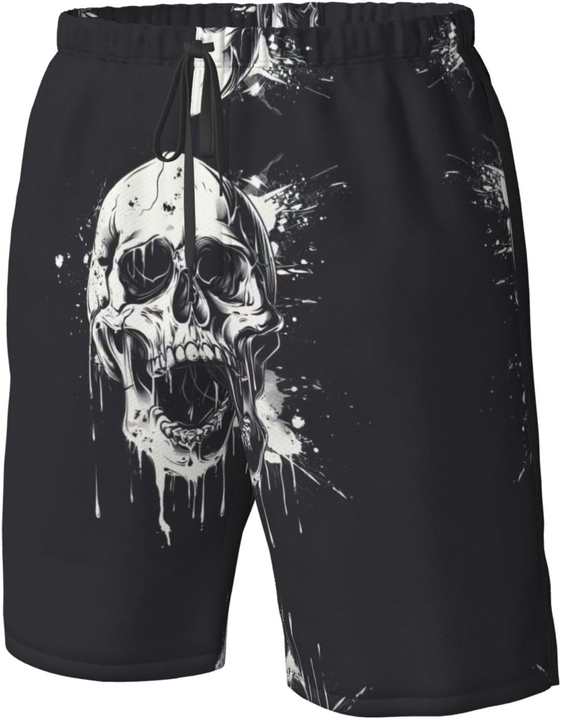Horror Ghost Skull Print Men's Quick-Drying Shorts Casual Beach Pants Stretch Waist Shorts and Pockets
