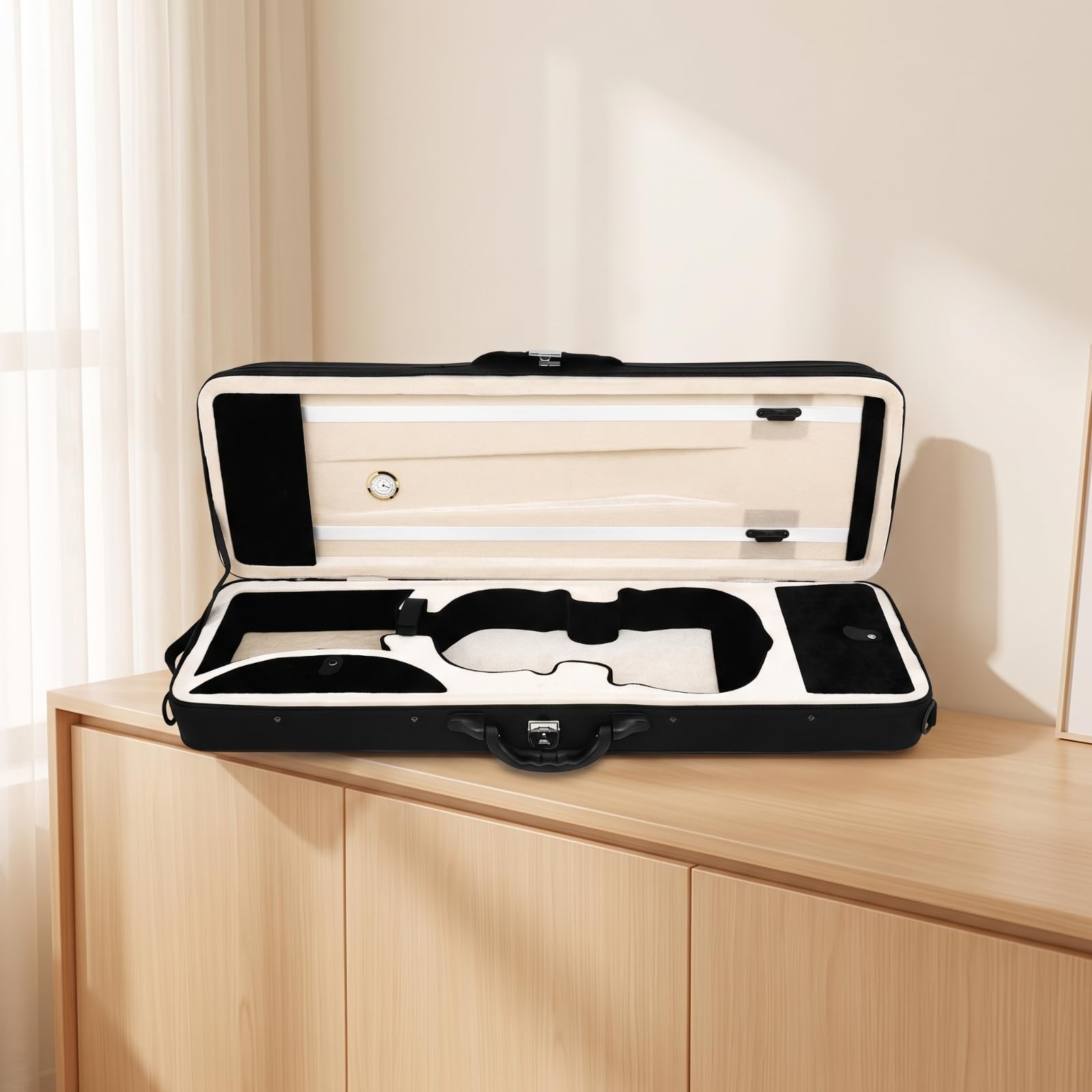 F Fityle Estuche Rígido para Violín Ligero | Tela Oxford Resistente, Estuche Violín con Higrómetro, para Viajes