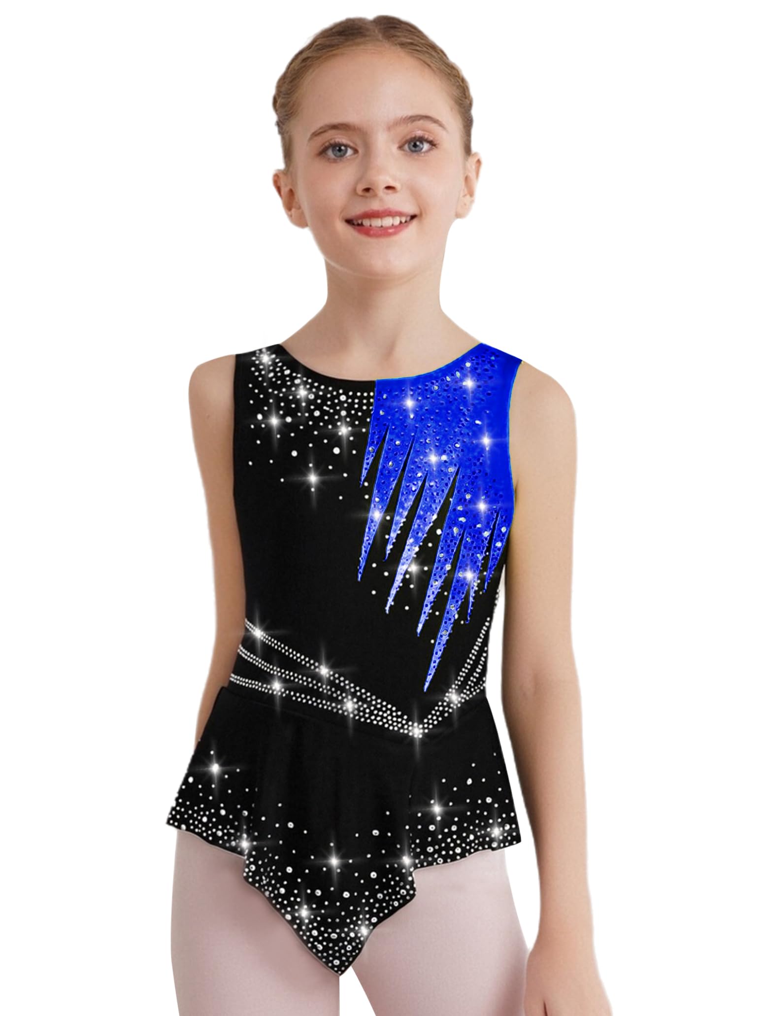 Shinsto Kid Girls Gymnastic Leotard Sleeveless Shiny Rhinestones Ballet Dance One Piece Outfit