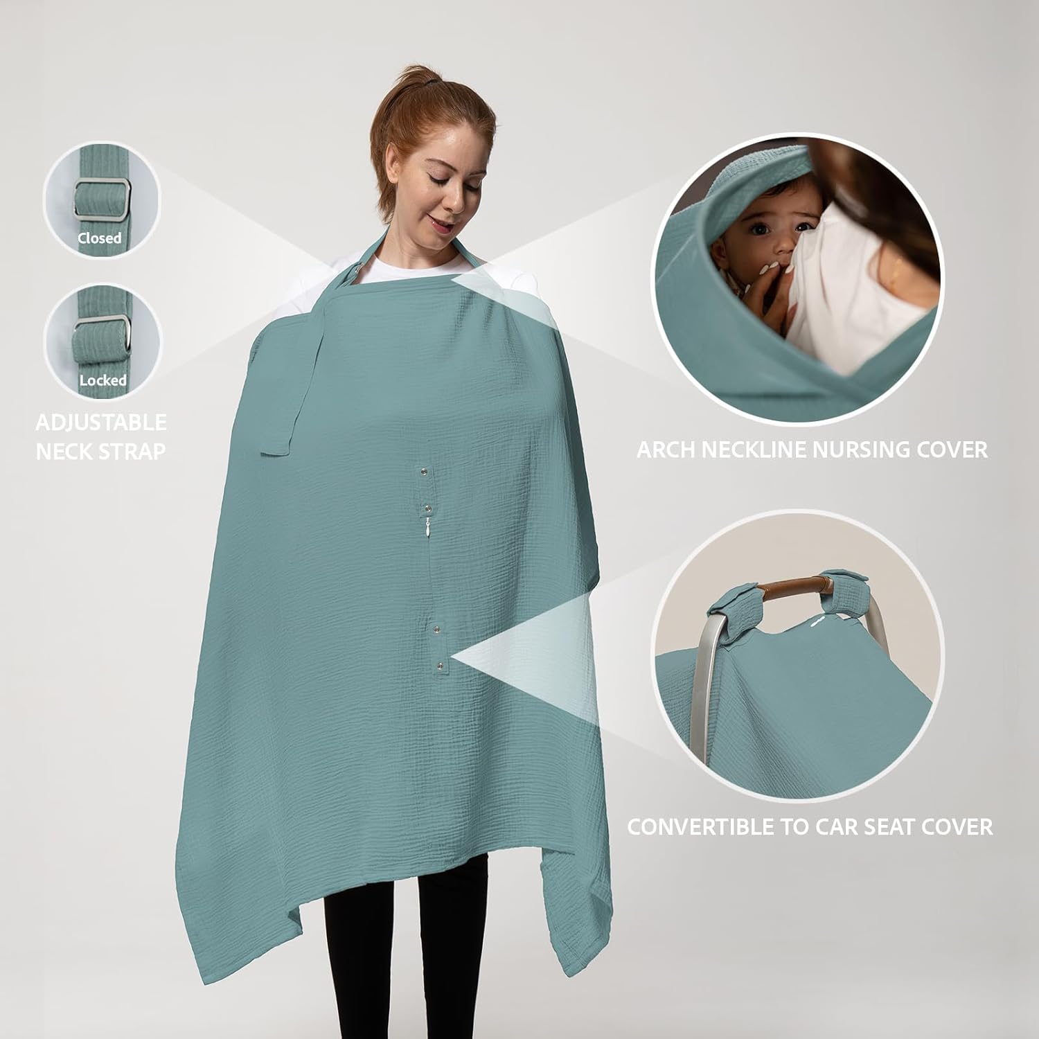 Nilsa 2 Pack (5-in-1) Muslin Nursing Cover & Baby Car Seat Cover - Breathable 100% Cotton Breastfeeding Cover with Rigid Hoop - Multi-use Privacy Nursing Apron, Stoller Canopy & Baby Blanket