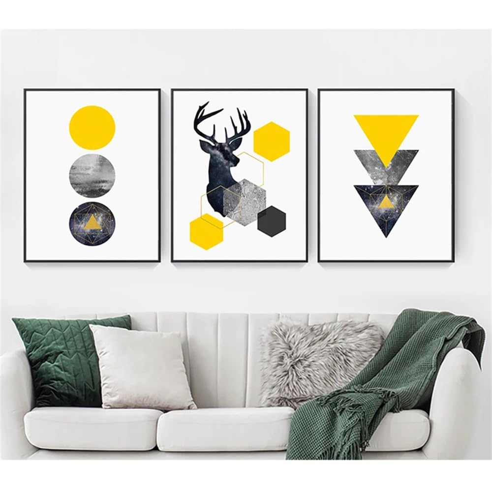WUHBCZ Canvas Paints-Nordic Geometric Abstract Deer Wall Art Print Picture Canvas Pictures Artwork for Living Office Bedroom Room Home Decoration-60 * 70cm/3PCS (No Frame)