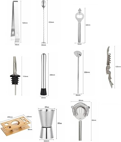 Miniatura 2 de Juego de coctelera de 14 piezas, 25.4 fl oz, kit de fabricación de barman con soporte de madera, mezclador de bebidas, herramienta de bar, bar, bar,