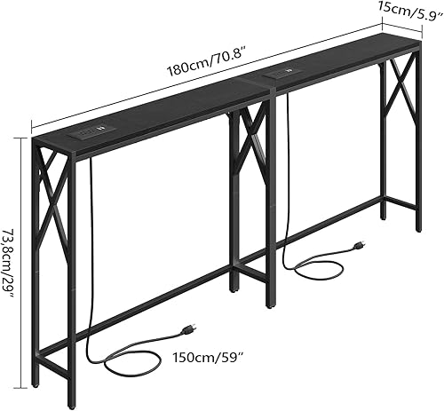 Miniatura 2 de CTBK152E01S2 - Mesa de sofá estrecha de 70.8 pulgadas con estación de carga, paquete de 2 mesas de consola delgadas, mesa larga para pasillo de