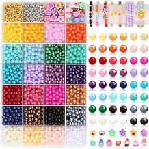 2120 Pearl Beads for Jewelry Making 24 Colors Pearl Beads for Bracelets Making 40 Cute Clay Beads Mixed with Gold Silver Spacer Beads 6mm Round Colorful Beads for Craft Jewelry Bracelets Making