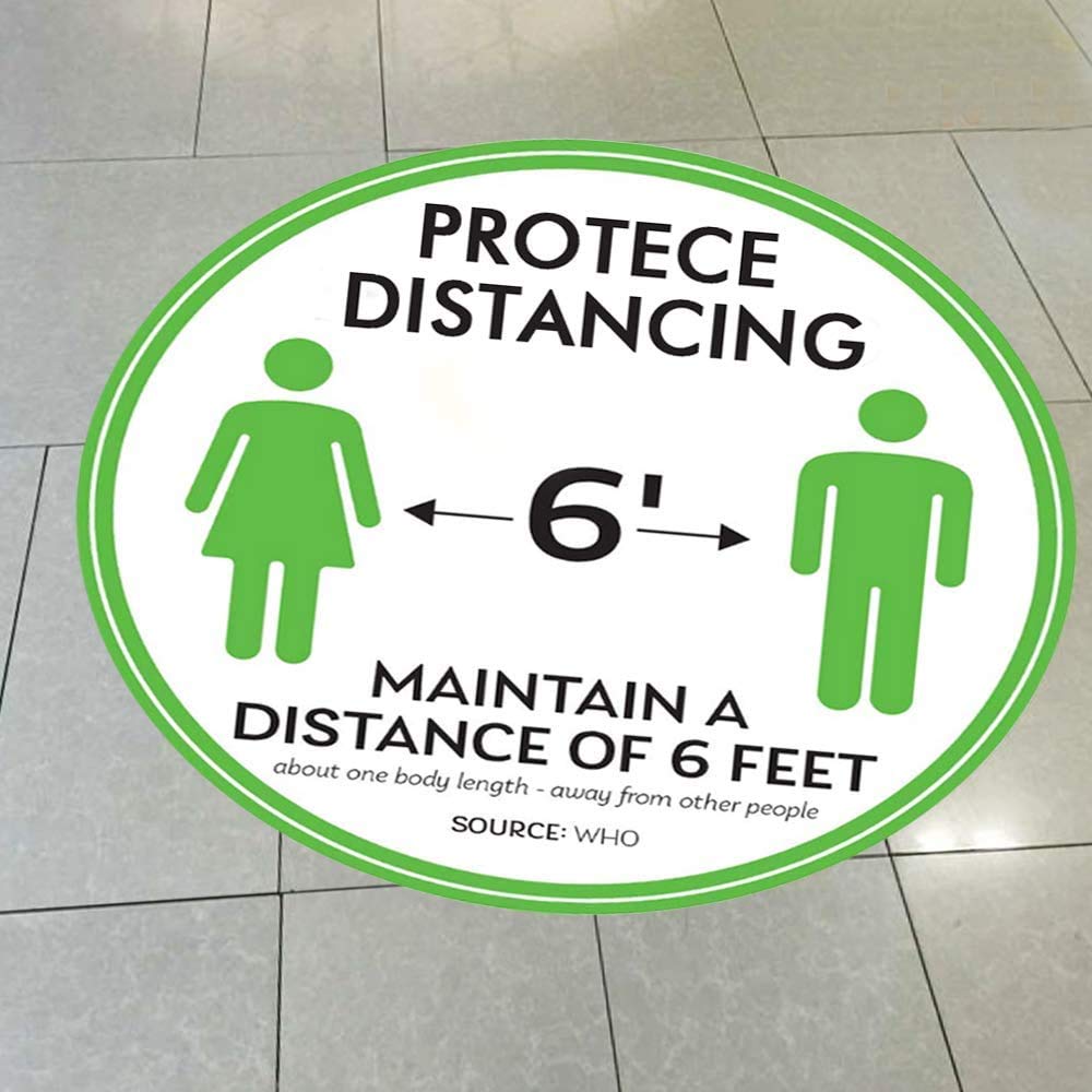 Bloepum 5Pcs Non-Slip Social Distancing Floor Decal Sticker Round Sticker Feet Floor Sign for Outdoor Store Floor
