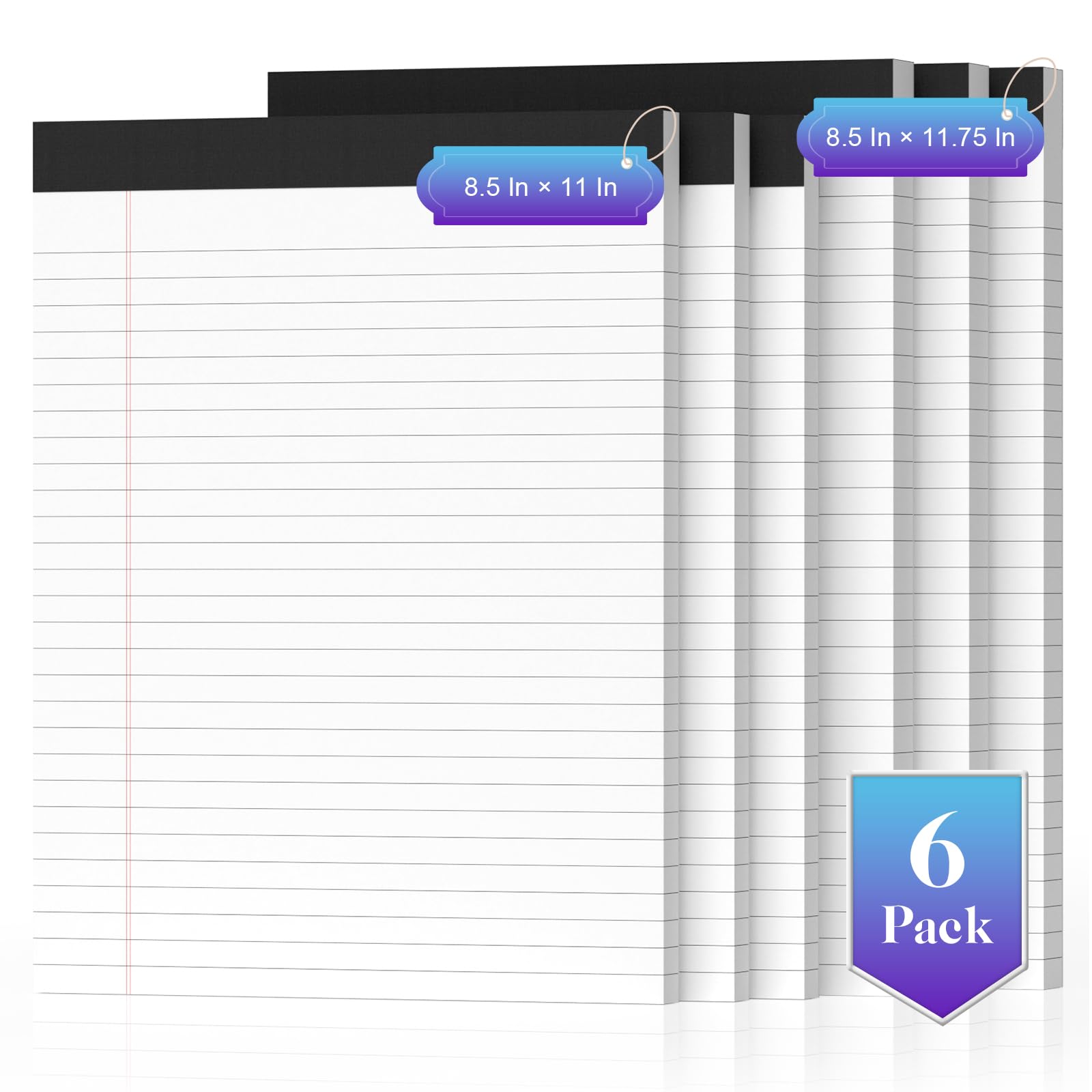 Roneky 6 Pack White Legal Pads 8.5 x 11 Note Pads, Wide Ruled Notepads,Perforated Notepads 8.5 x 11.75 In Memo Pads Office Home Writing Pads