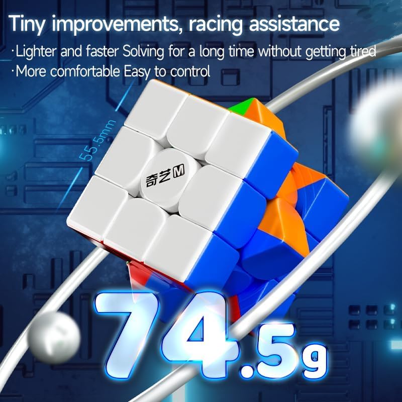 Image of HAWKISTER Qiyi M Pro 3X3 Magnetic Speed Cube, Qy 3X3X3 Professional Stickerless Magic Cube Puzzle, 2024 Edition, For Kid