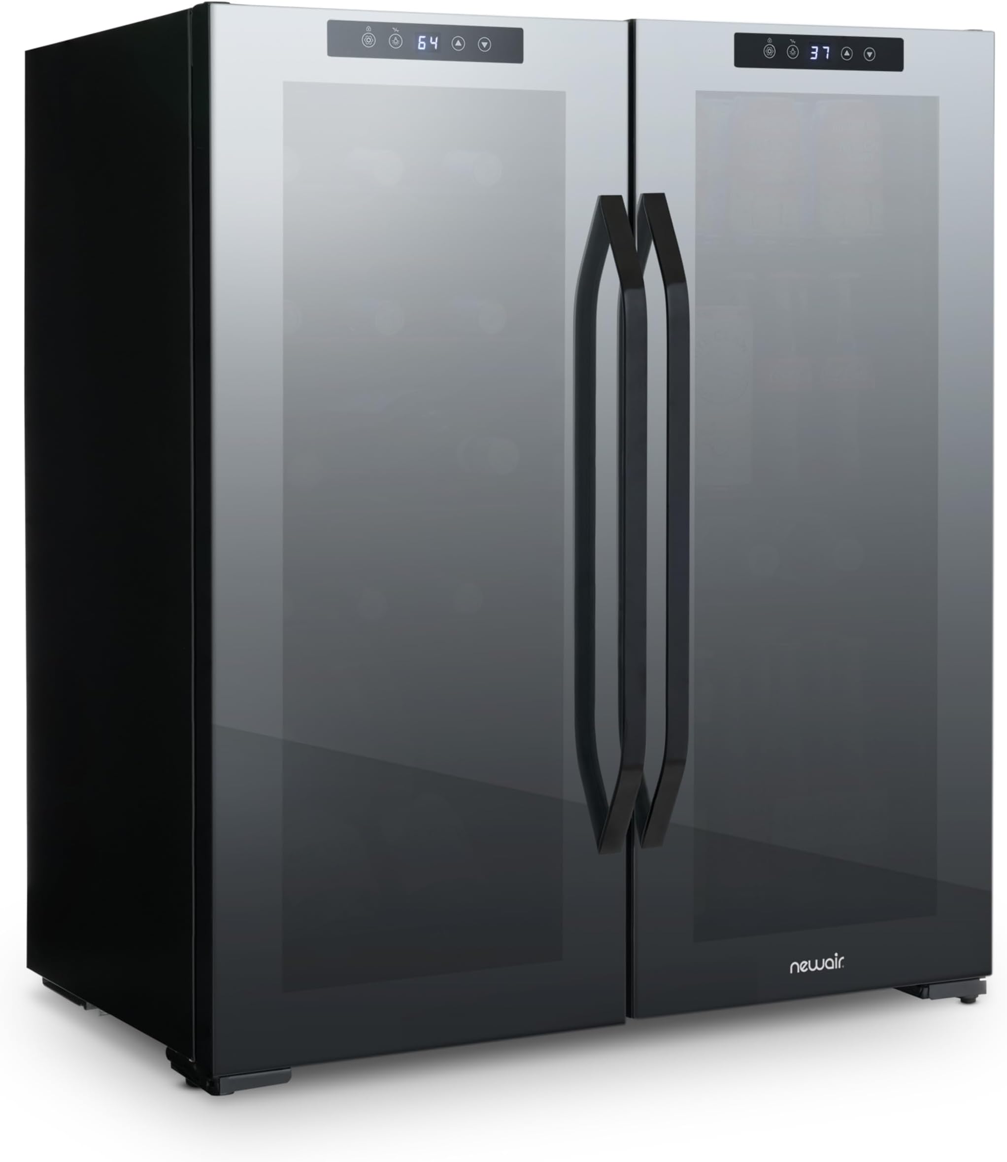 NewAir 27" Dual Zone Beverage Refrigerator & Wine Cooler for 18 Bottles & 59 Cans | Freestanding or Built-In Under Counter Mini Fridge for Beer, Wine and Soda | Black