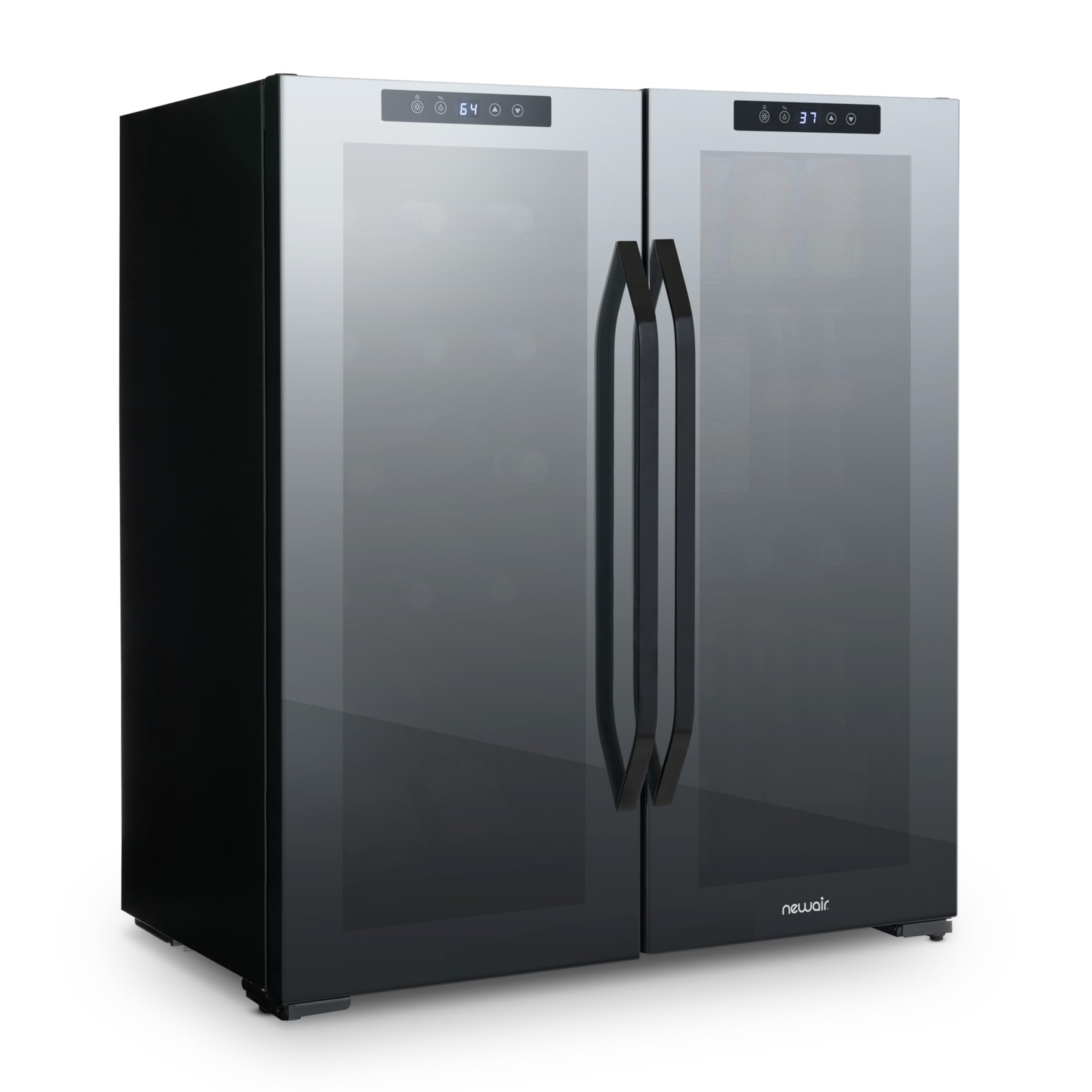 NewAir 27" Dual Zone Beverage Refrigerator & Wine Cooler for 18 Bottles & 59 Cans | Freestanding or Built-In Under Counter Mini Fridge for Beer, Wine and Soda | Black | Fridge.com