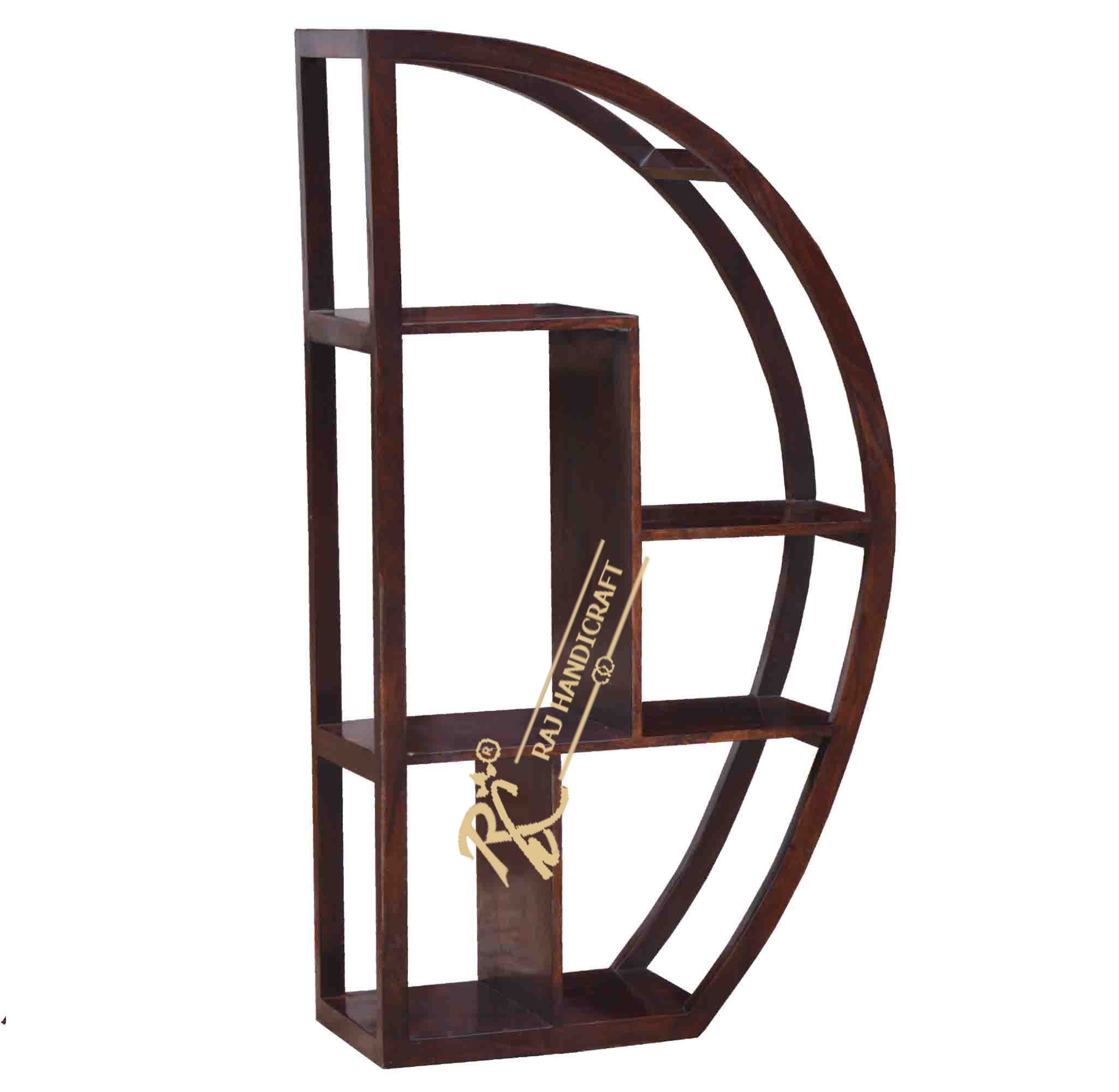 RAJ HANDICRAFT Solid Wood Large D Shape Book Shelf and Display Unit | Display Unit | Wooden Book Shelf (Walnut)-image-45