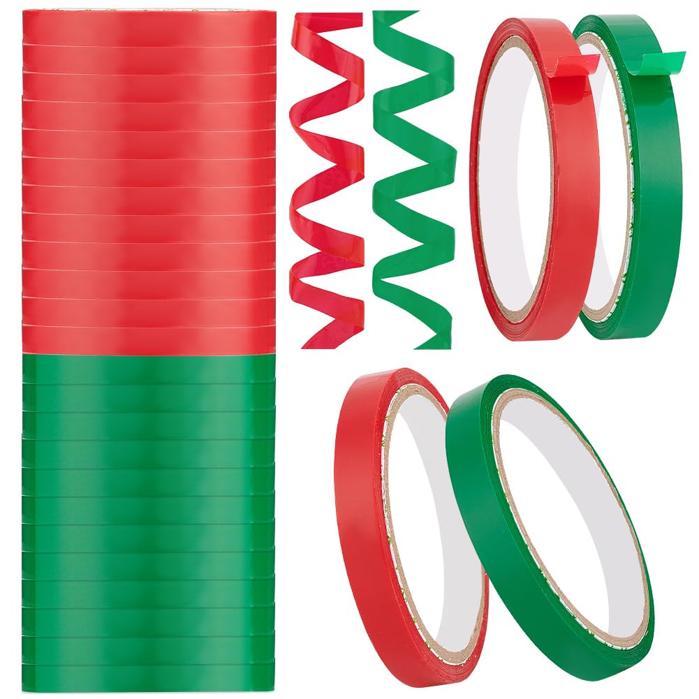 OLYCRAFT 24 Rolls Poly Bag Sealing Tape Green Red Food Bags Sealing Tape 12mm Wide Self Adhesive Supermarket Vegetable Binding Tape for Home Shop Bag Sealing Machine - (30 Yard) 27.4m/Roll