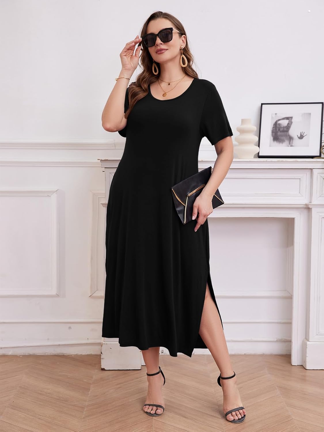 LARACE Plus Size Maxi Dress for Womens Summer Short Sleeve T Shirt Dress with Pockets Loose Fit Casual Sundresses with Slit - Image 5