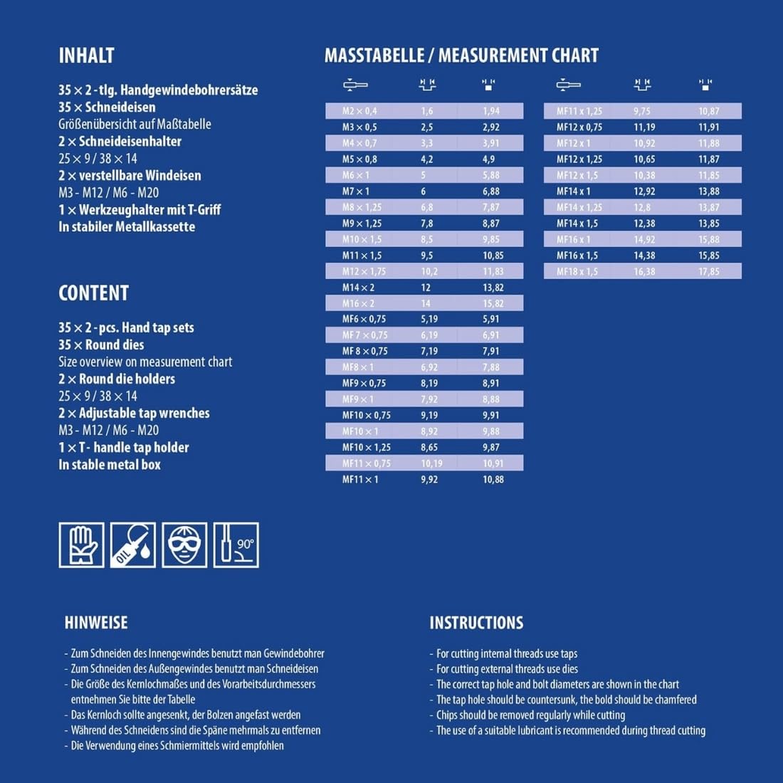 a+s Albrecht und Schulte - Juego de machos de roscar (110 piezas, M2-M16, MF6 x 0,75 MF, 18 x 1,5 mm)