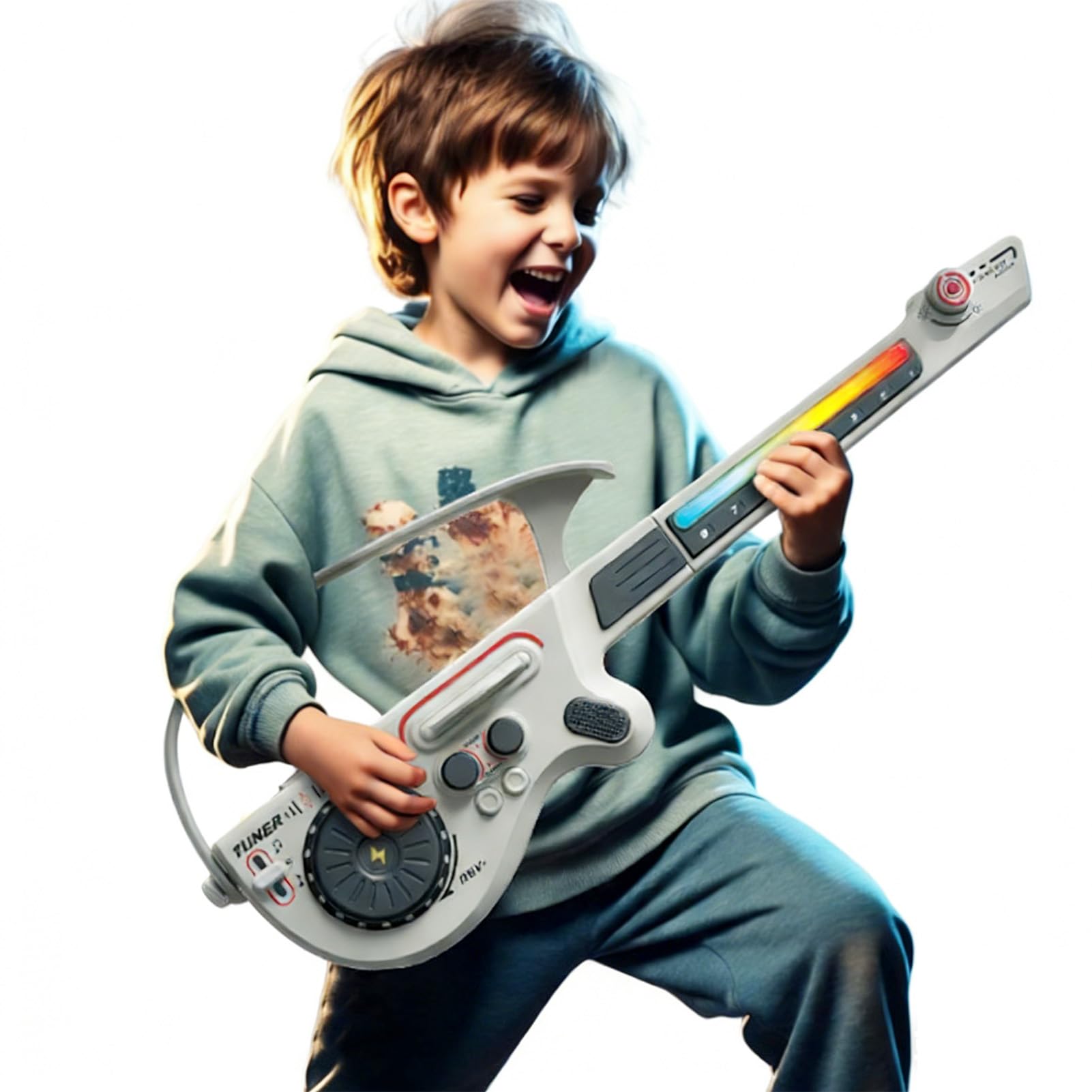 Luci LED Colorate Senza Corde per Chitarra Elettrica per Bambini per Divertimento Interattivo per Bambini Dai 3 Anni in su Materiale ABS (Grigio)