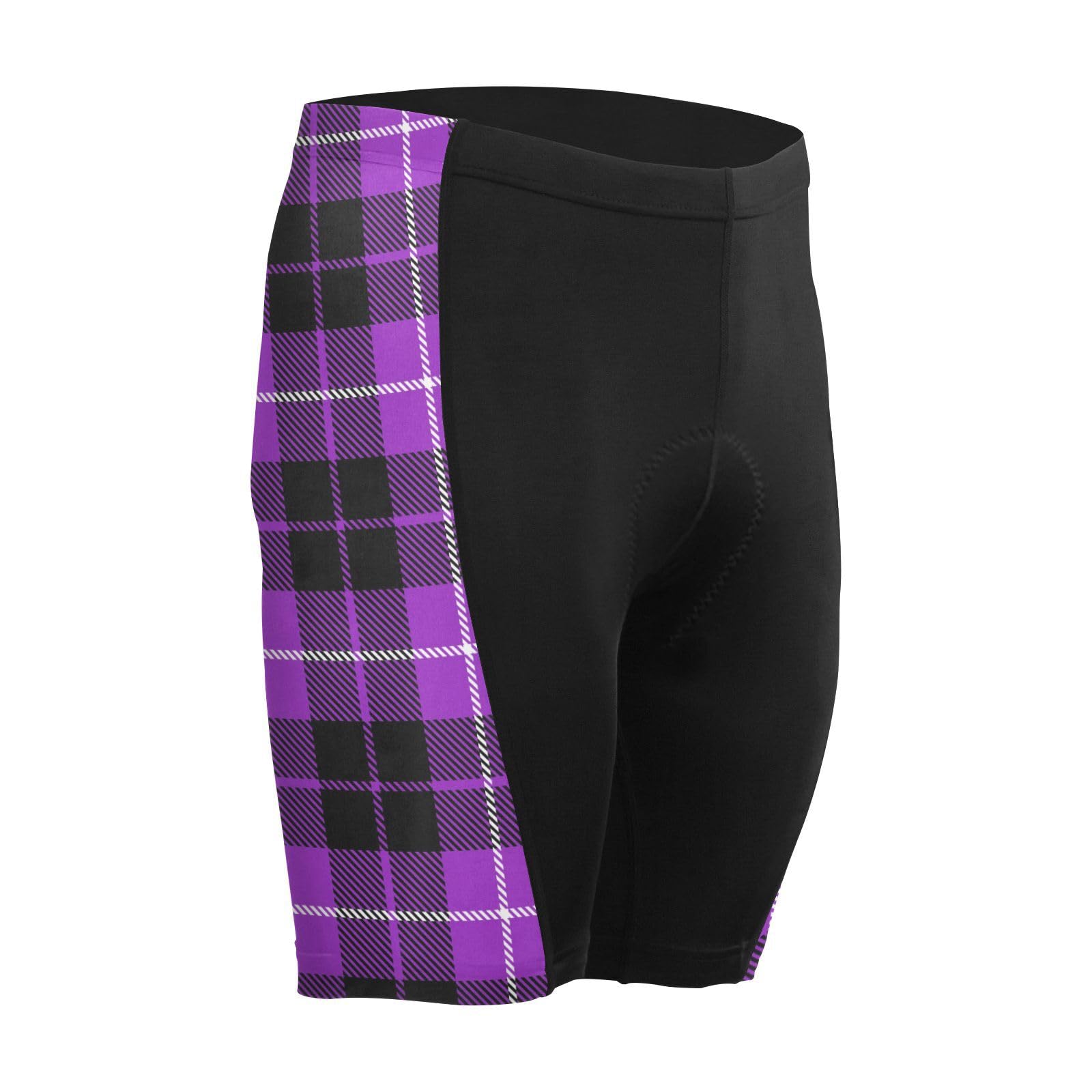Men's Cycling Shorts, Padded Cyclings Pants, Cyclings Clothing with Leggings Worn in A Loop Black Purple Plaid
