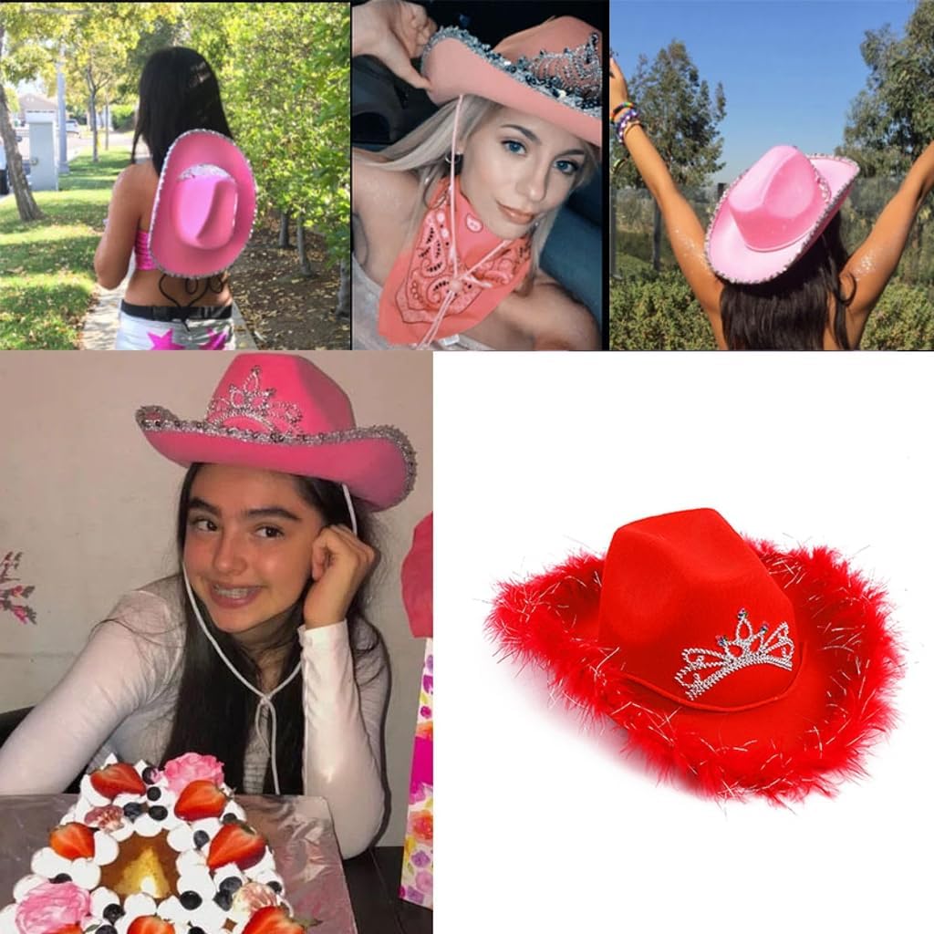 Glittering Cowgirl Hat for Women Costume Cowboy Hat Bachelorette Party Girl Headwear Wedding Party Accessories