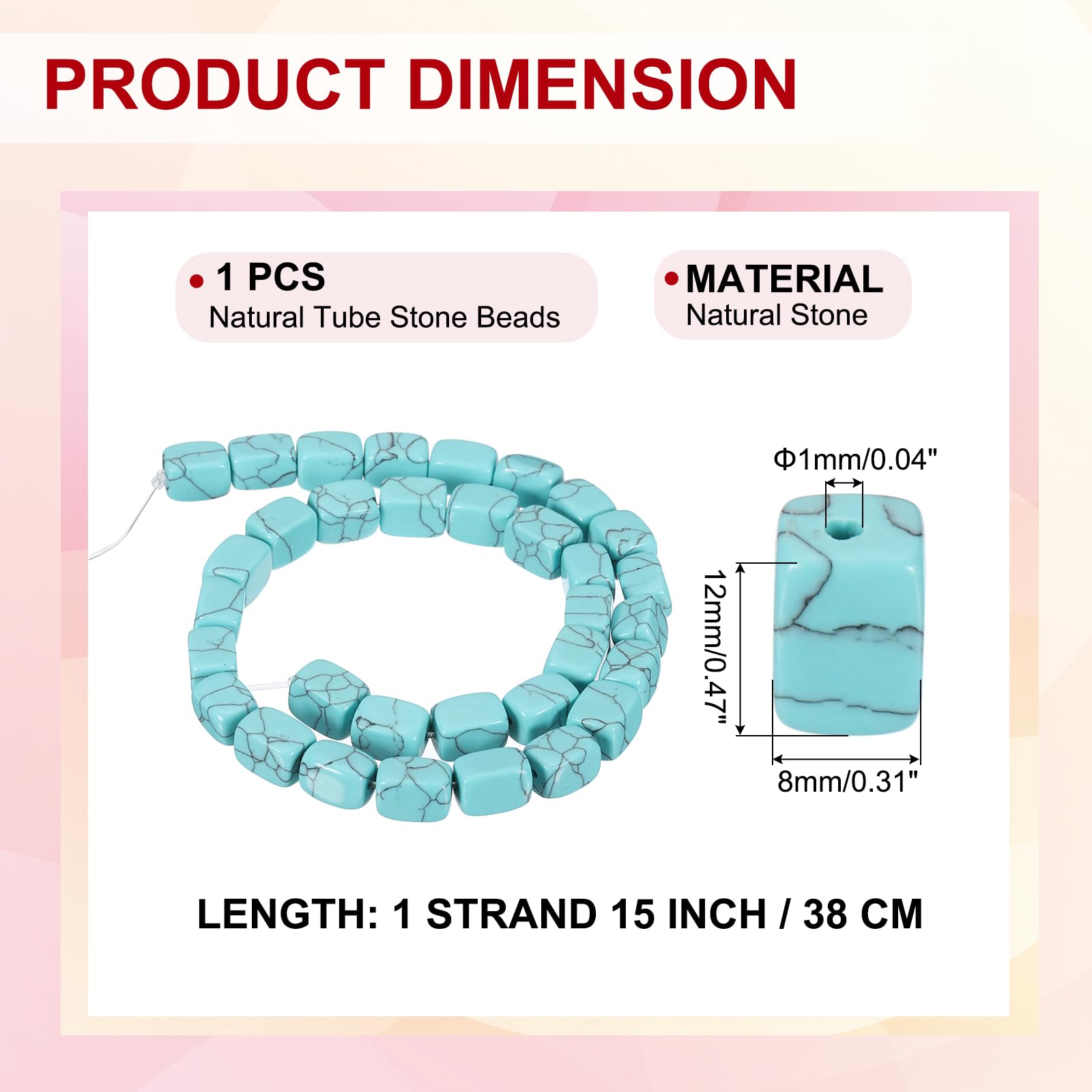 PATIKIL 12x8mm Natural Stone Gemstone Beads for Jewelry Making 1 Strand 15"/38cm Cuboid Loose Spacer Beads Crystal Agate Beads for Bracelet Necklace DIY Art Craft Cyan-Blue - Image 2